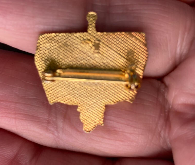 1987 MEMBERSHIP GOLD PIN BACK PIN 1” TALL BLUE ENAMEL COLLEGE NOT SURE