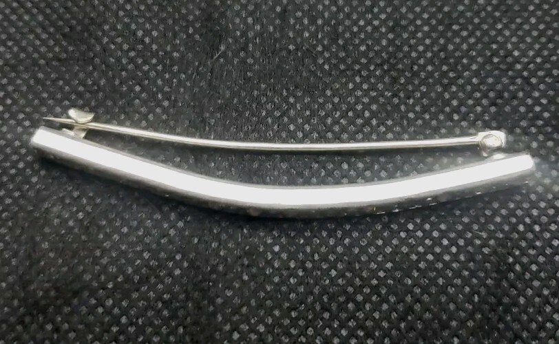 Antique 1920s Fishson Silverite Rhinestone 2.5″ Curved Bar Brooch / Pin C Clasp