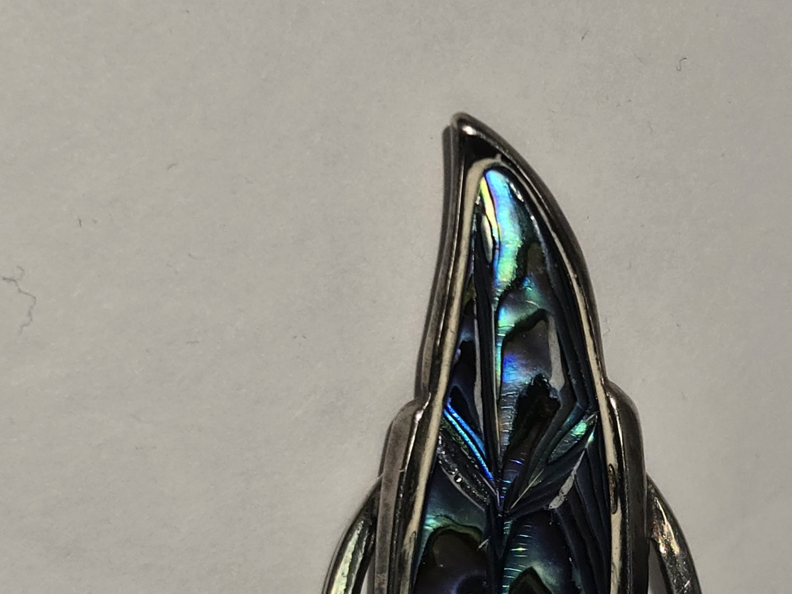 Vintage Ataahua Signed Paua Abalone Shell Leaf Brooch