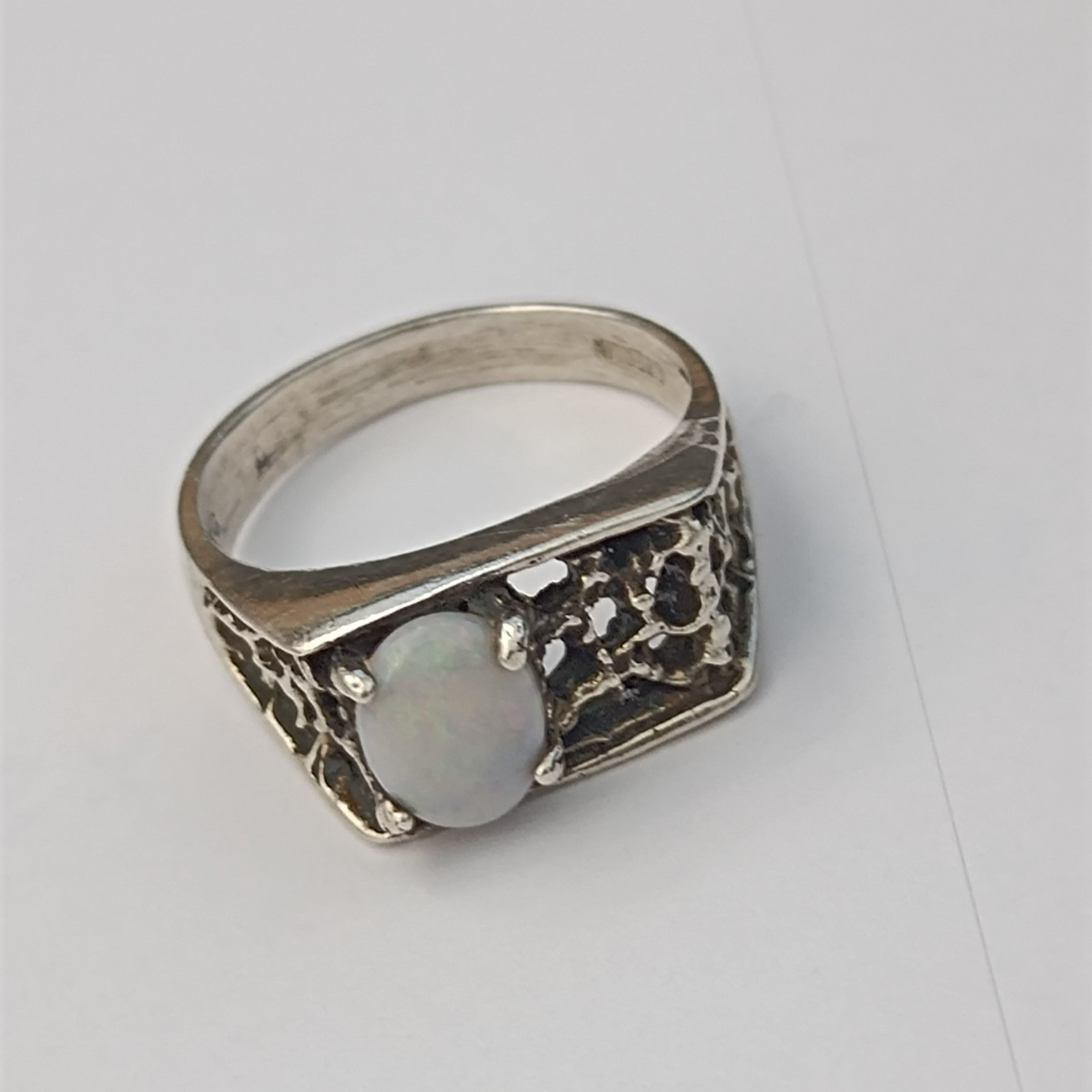 Vintage Opal Ring Silver Brutalist Modernist Israeli Men’s Pinky Women Abstract
