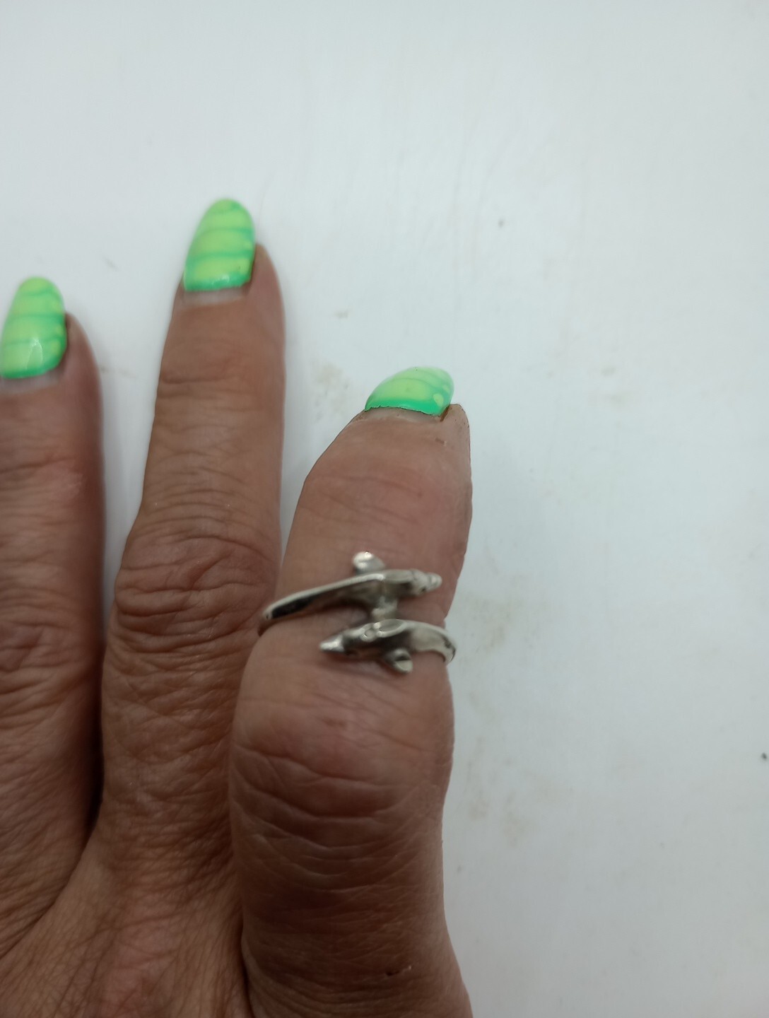 Vtg Estate Auction 925 Sterling Silver 2 Friendly Dolphins 4 1/2 Ring Size