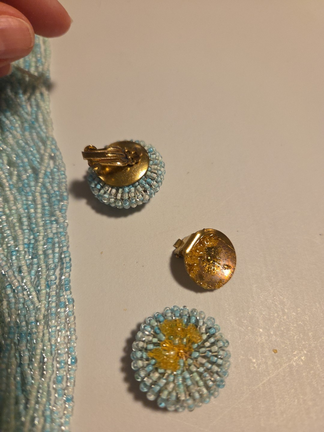 BeautifulVintage Aqua Beaded Necklace And Clip Earrings