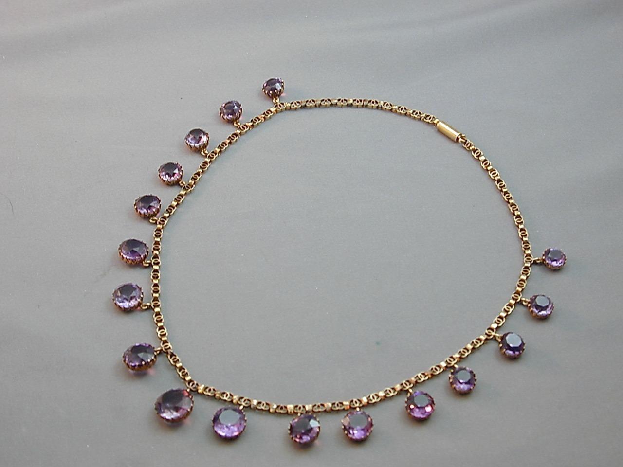 Antique 18k Gold 17 Round Graduated Amethyst Riviere Necklace STUNNING