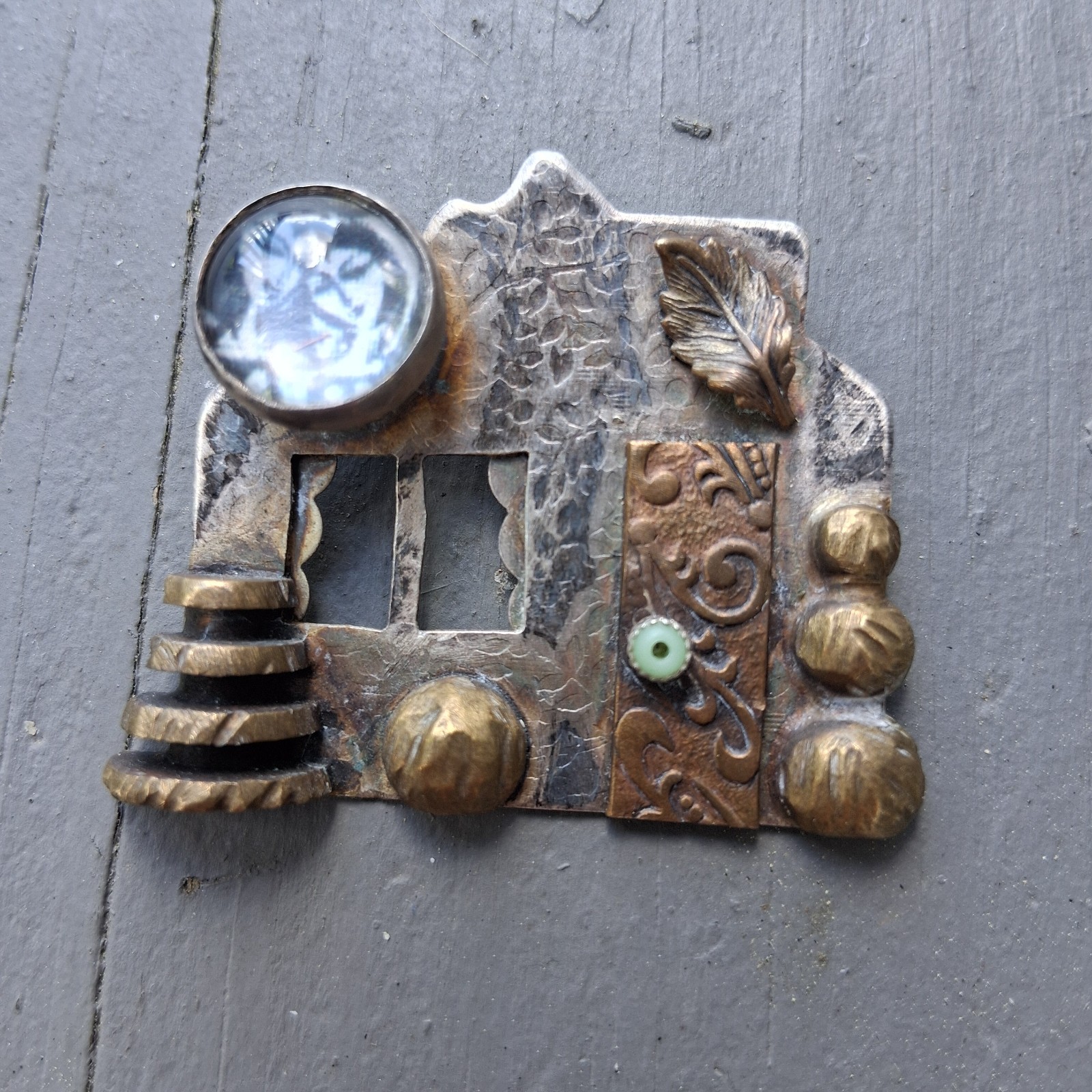 Vintage Sterling Silver Mixed Metals Brooch Pin Signed Dated