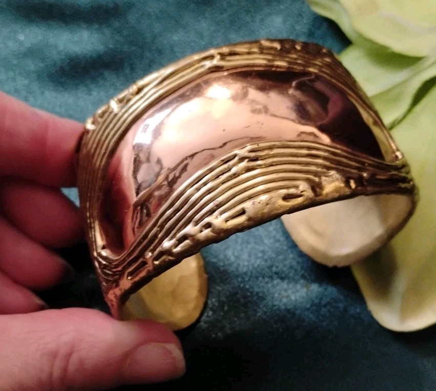 Vintage LUCIANO Bustamante Brutalist Brass/ Copper Metal Cuff Bracelet Mexico!