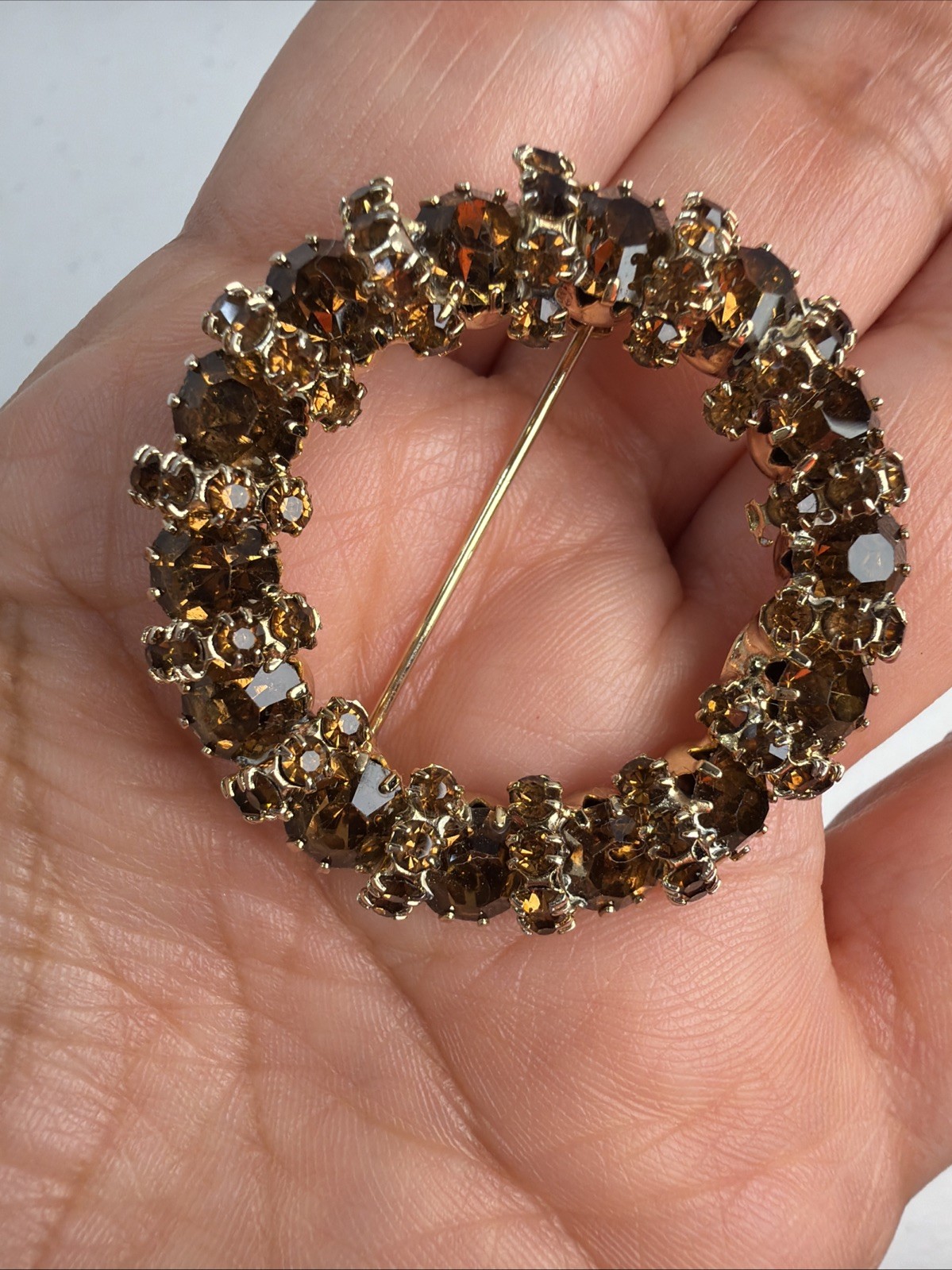 Lot Of 2 Signed Weiss Rhinestone Wreath Brooches AB Red And Smoke Topaz Vintage