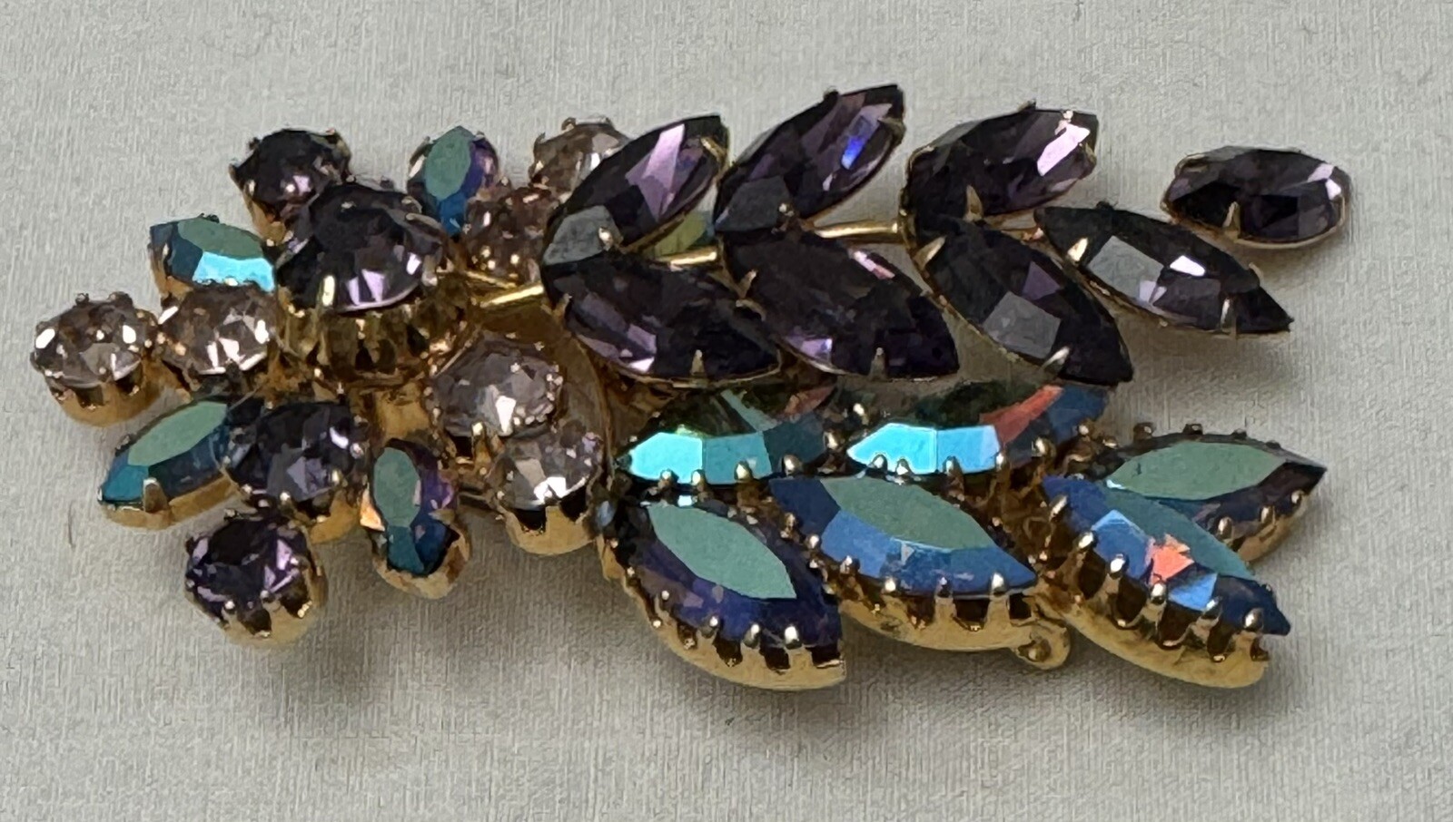 Purple Pink And Blue AB Rhinestone Brooch Signed Austria