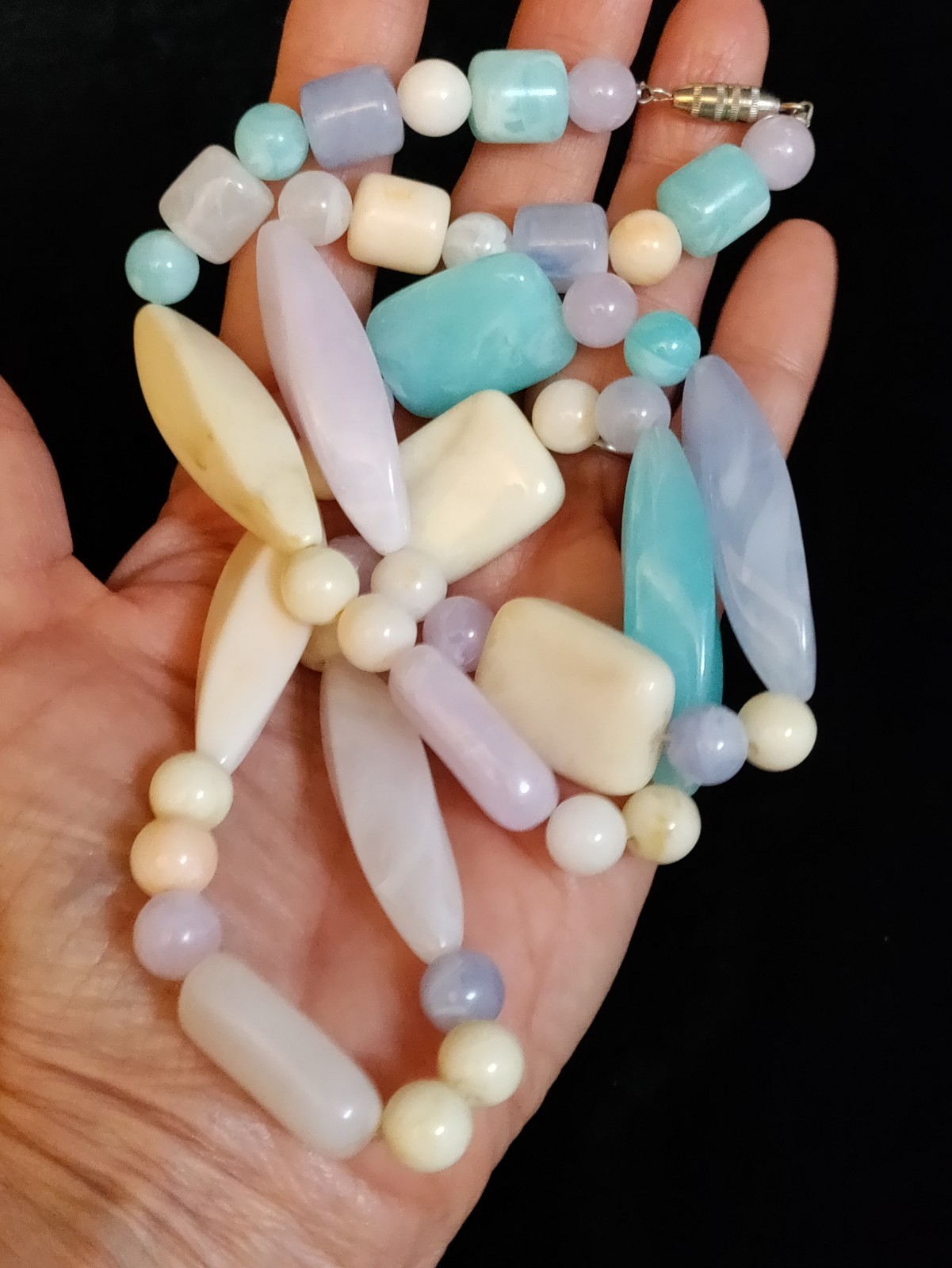 Vintage Soft Pastels Acrylic Multi Shaped Beaded Necklace