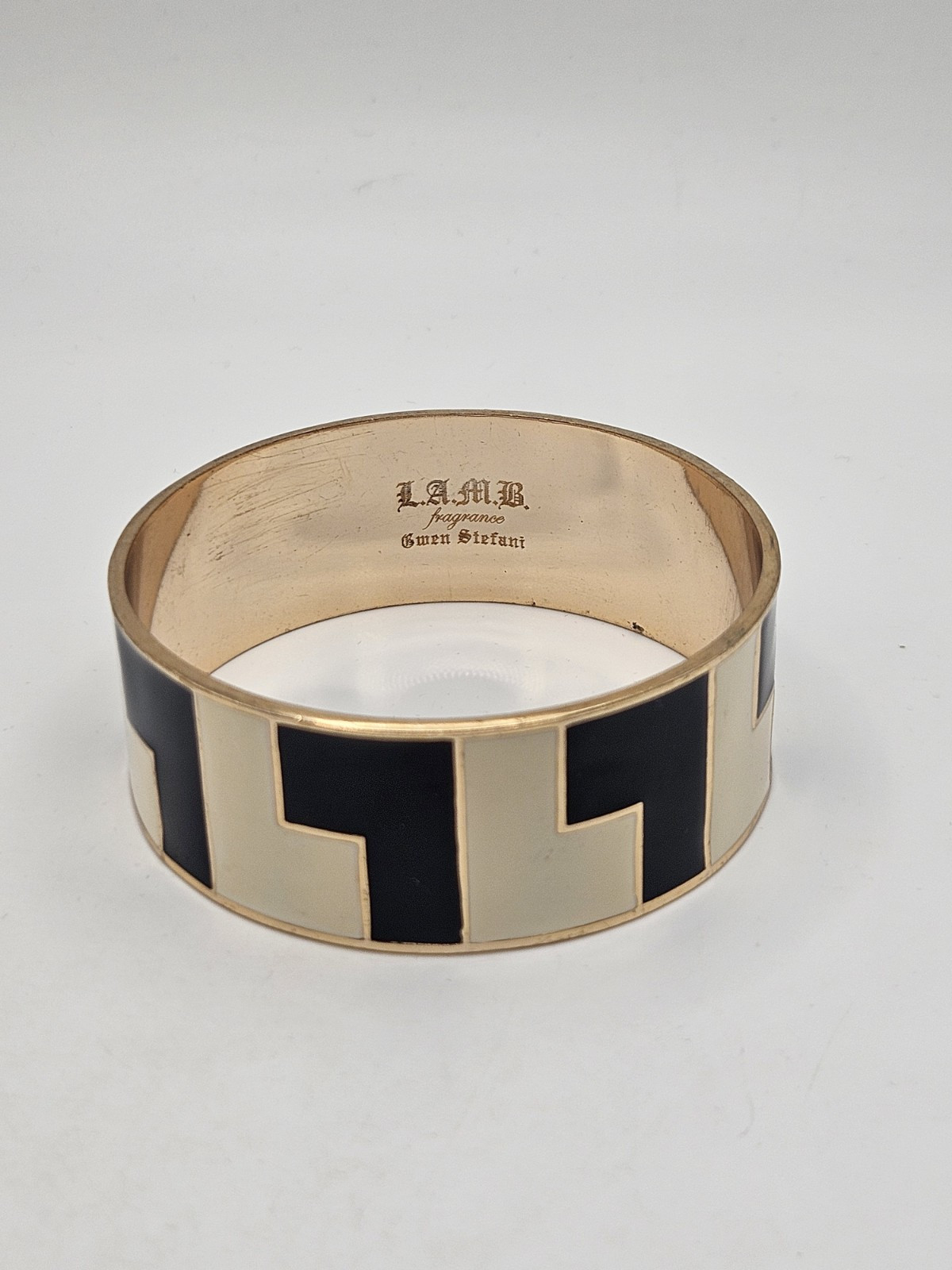 Vintage Gwen Stefani LAMB Black And White Enamel Gold Tone Bangle Bracelet