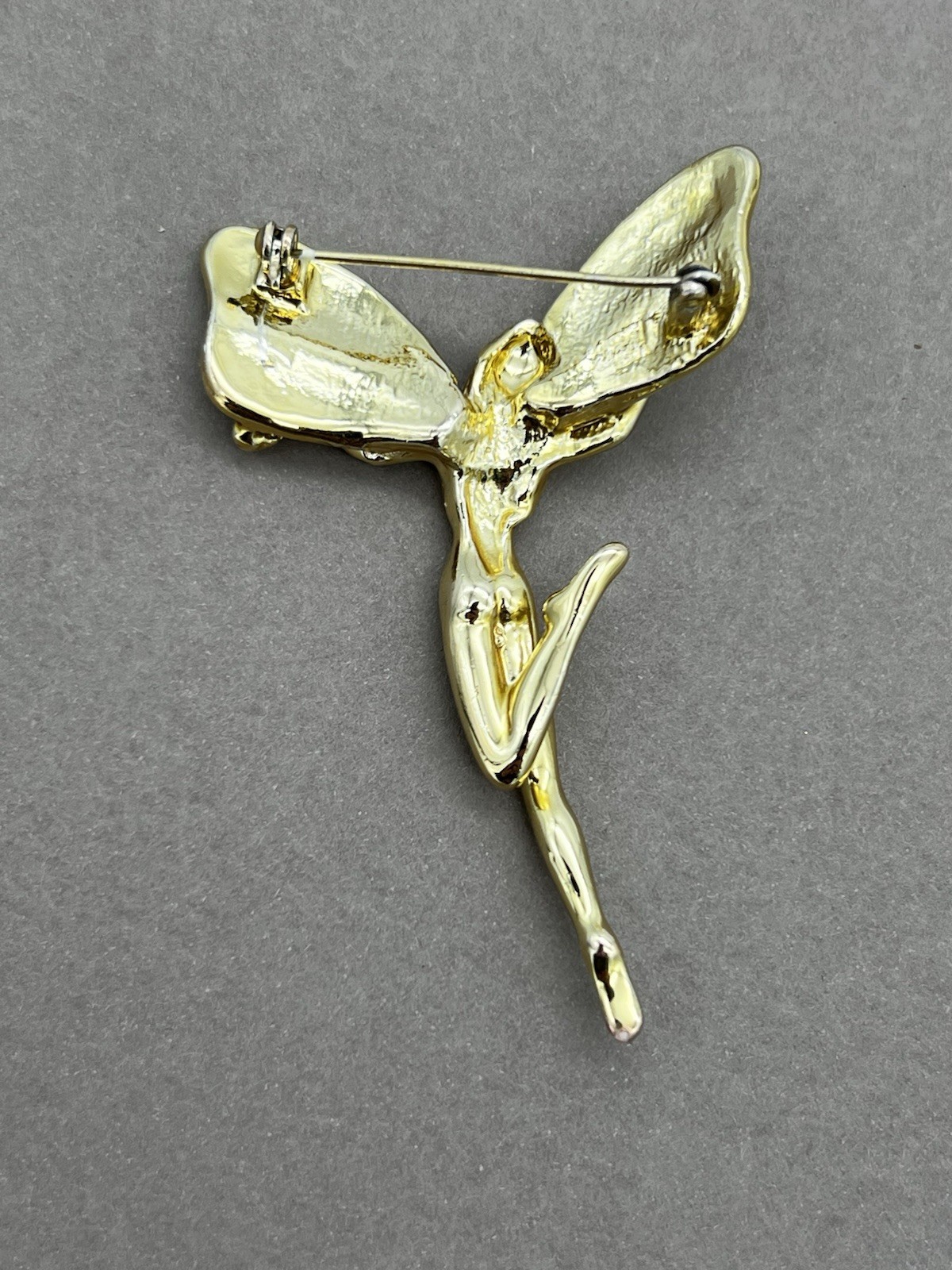Vintage Fairy Brooch Matte Gold Tone Pixie Pin Whimsical Fantasy Jewelry