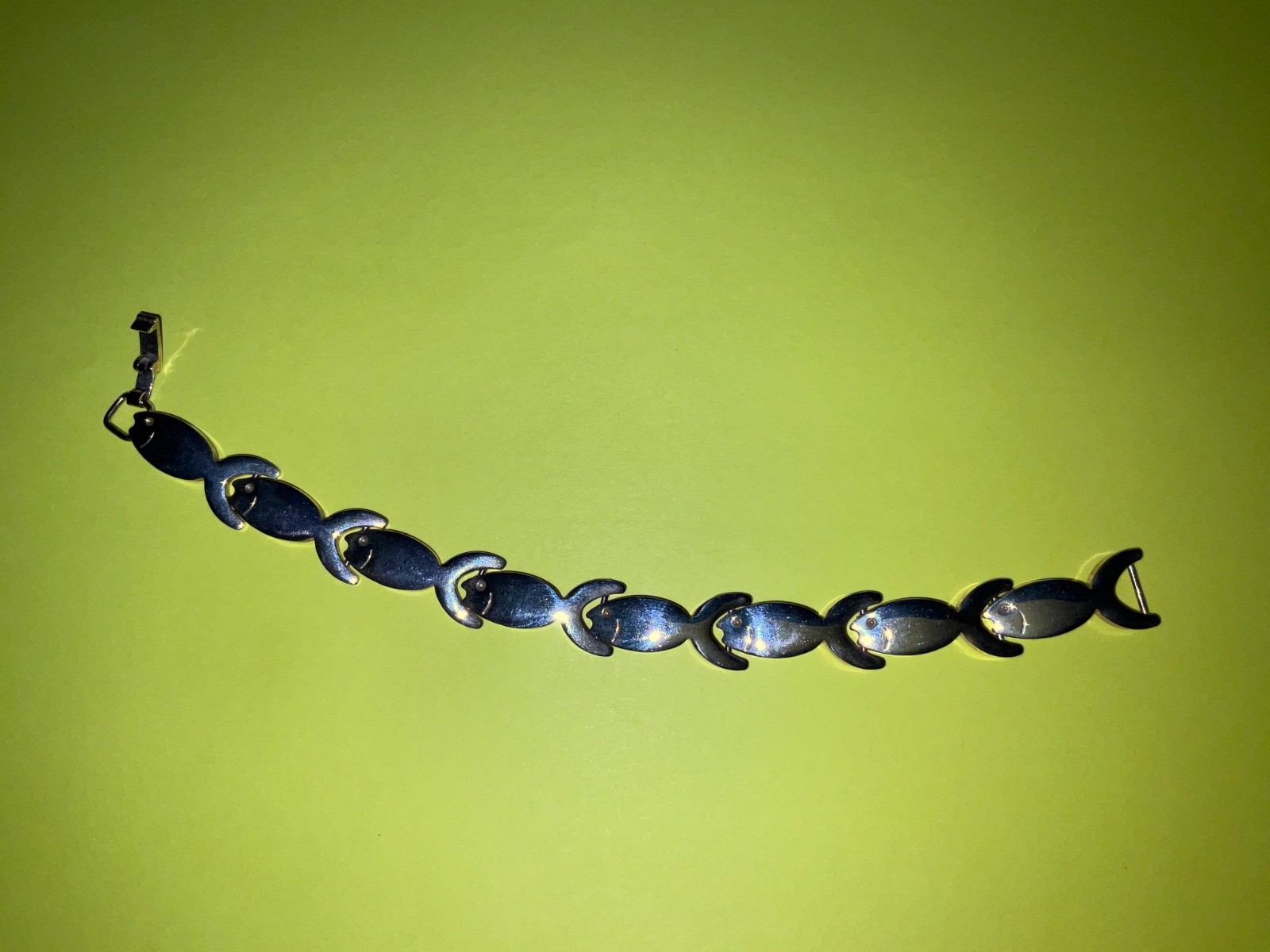 Vintage Mexico 925 Sterling Silver Stylized FishPanel Link Bracelet Eagle Mark