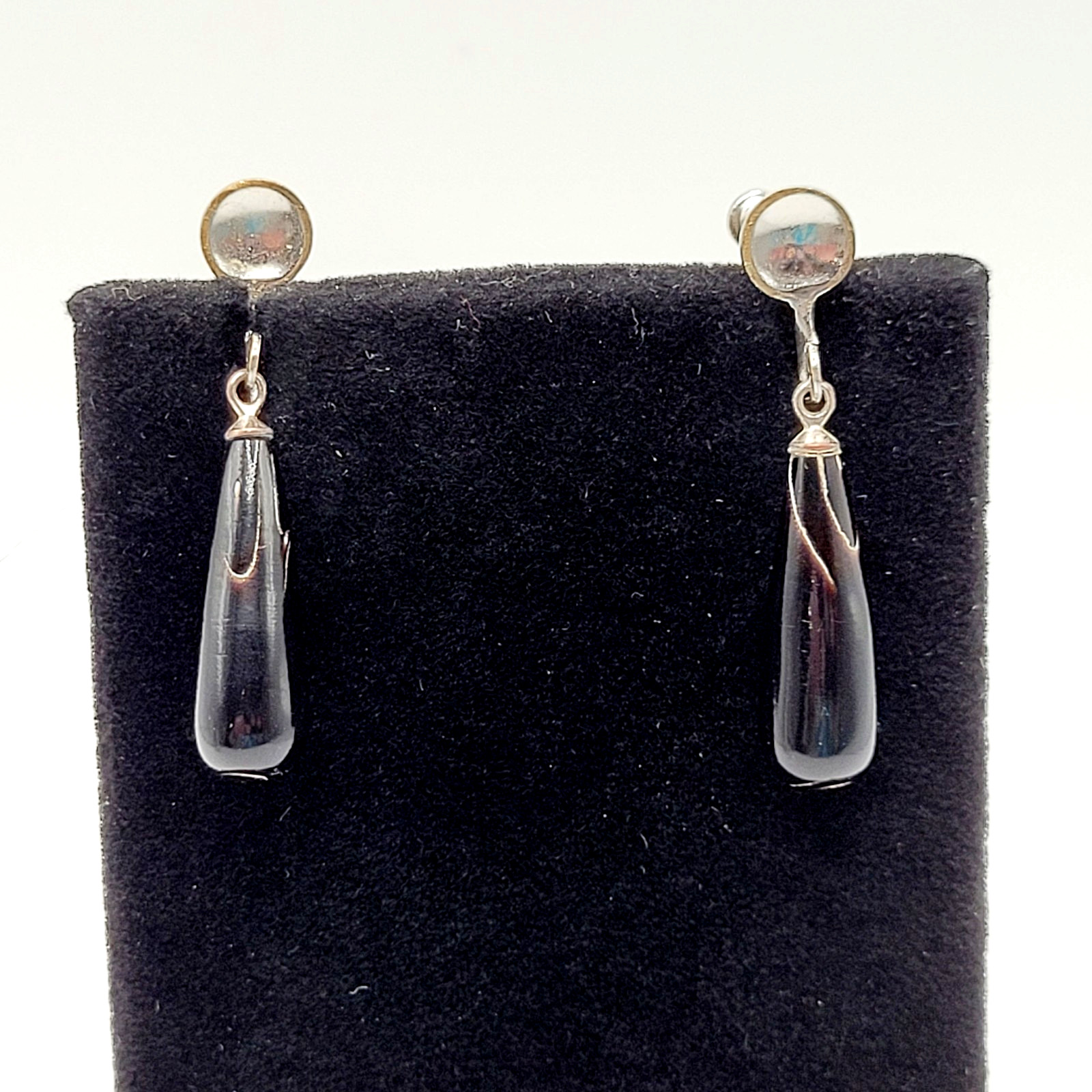 Hawaiian Natural Black Coral Teardrop Torpedo Mixed Tone Vtg Screw Back Earrings