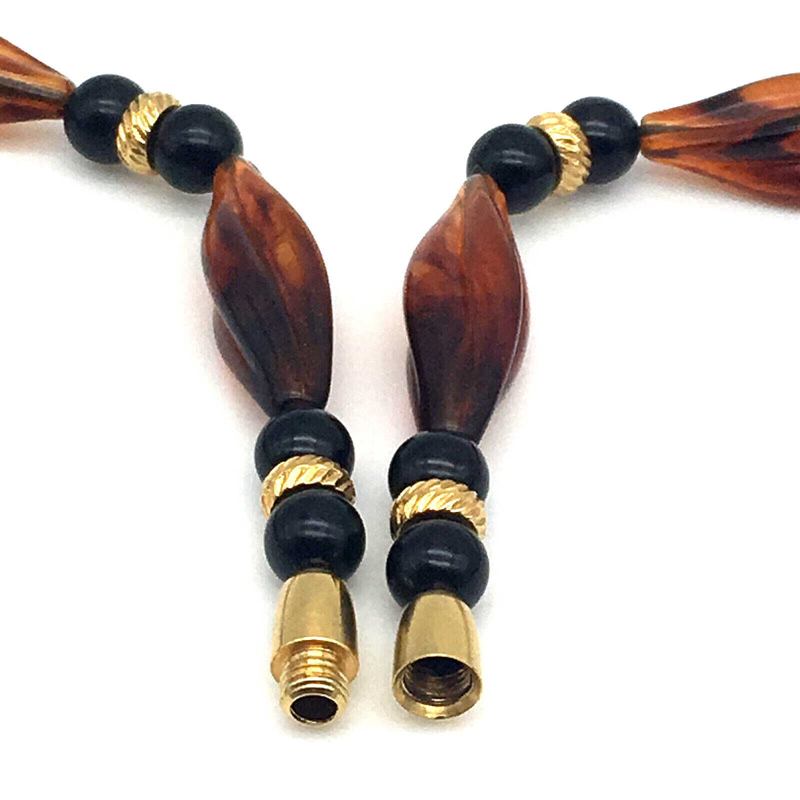 Vintage Honey Amber Twisted/Black Onyx Beads 14K Gold Fill Spacers 38″ Necklace