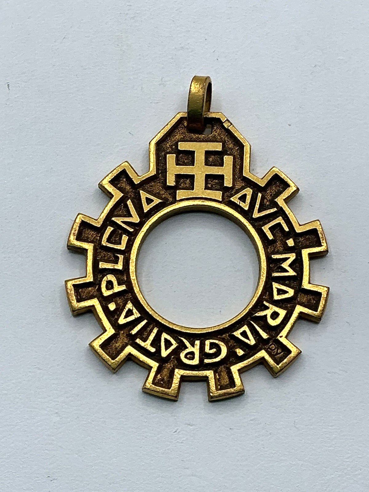 Vtg French Dizainier Cross Gold Tone Rosary Ring Pendant Ava Maria Boy Scouts