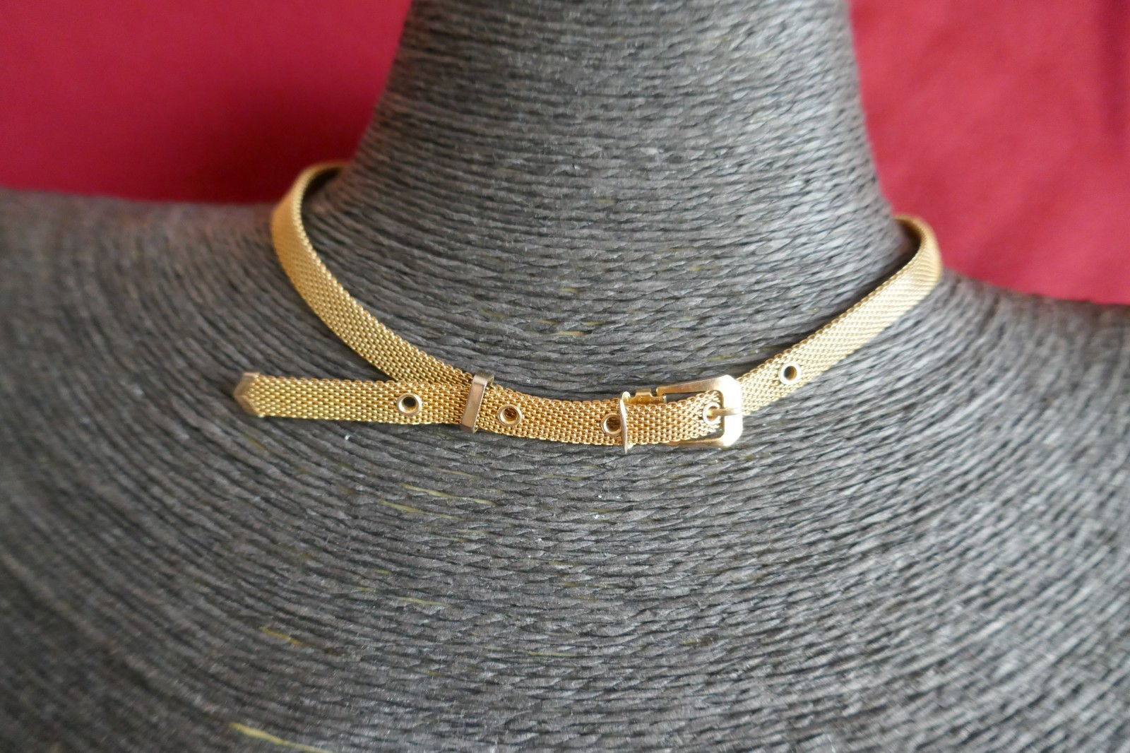 VTG GT Belt Buckle Mesh Chain Adjustable 15″ Total Length Choker Necklace 1/4″ W
