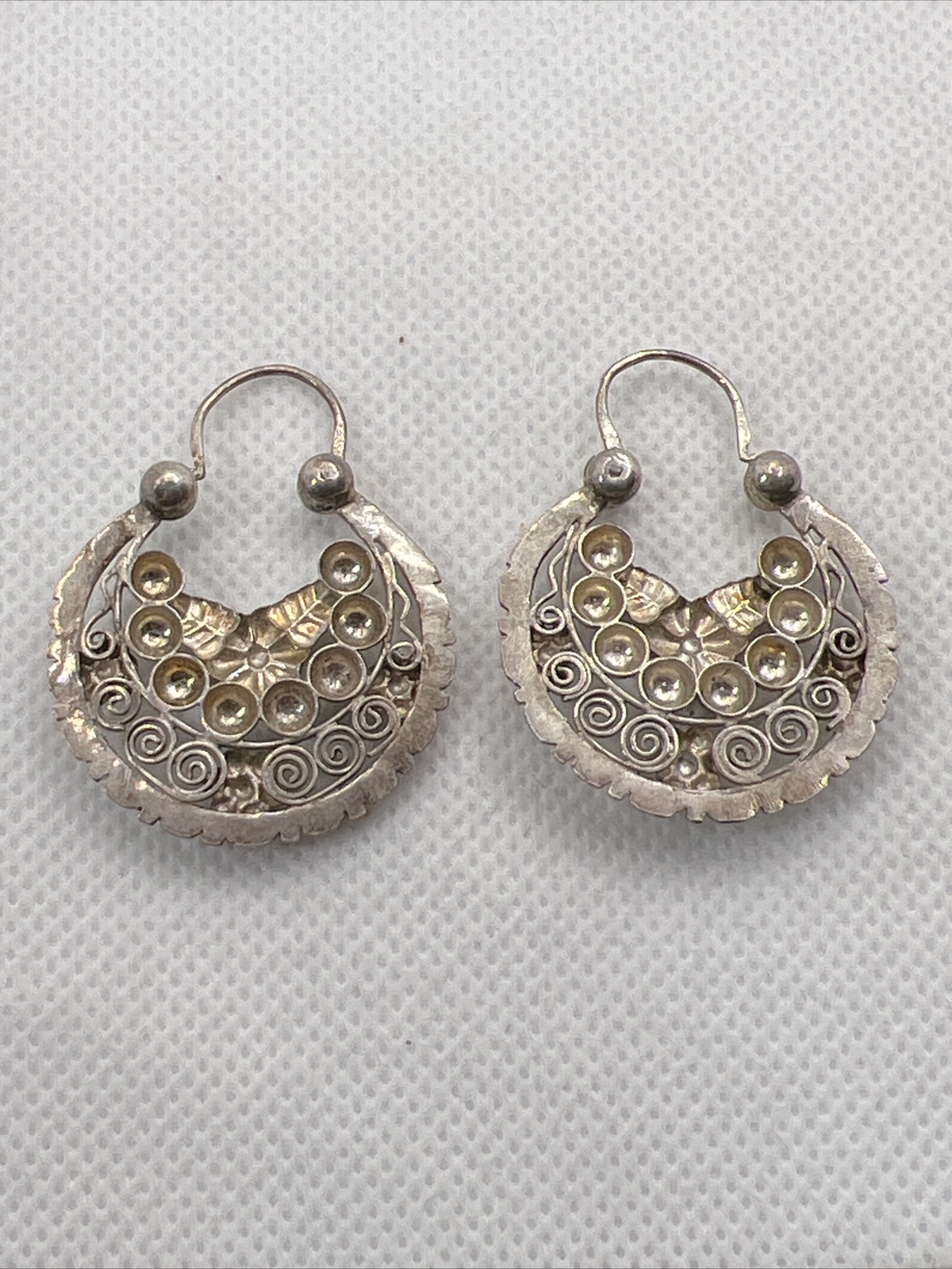 VINTAGE HANDMADE 925 Sterling Silver Filigree HOOP Earrings(39mm x 30.9mm) 6.7gr