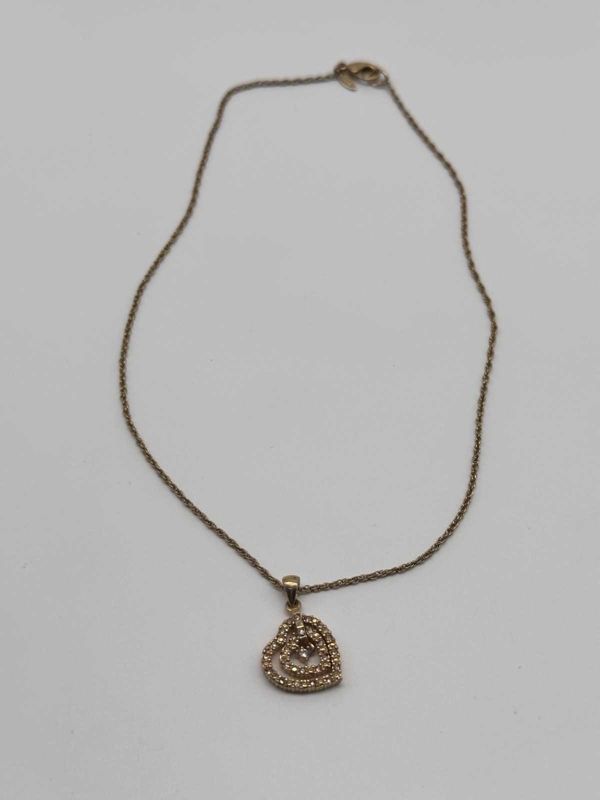 Avon Triple Heart Pendant Gold Tone And CZ Chain Necklace Graduated Open Hearts