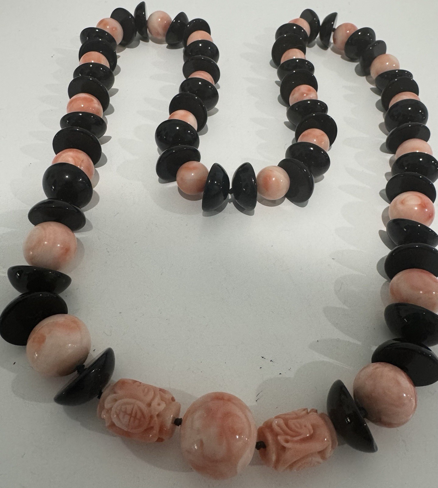 Elegant Estate AngelSkin Coral & Onyx Necklace No Clasp