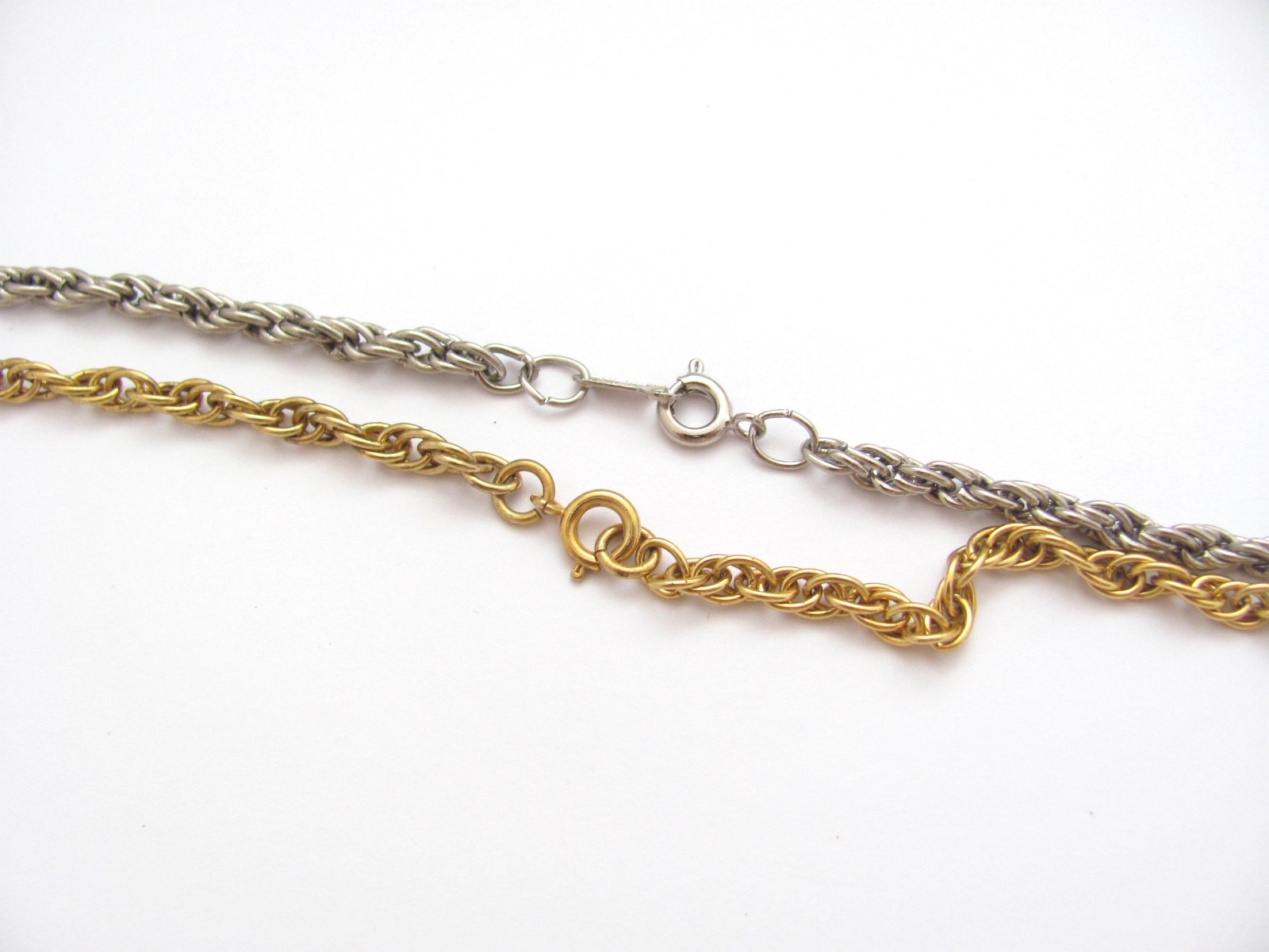 2 Rope Chain Necklaces Vintage Gold Plate and Silver Tone Clean Costume Jewelry