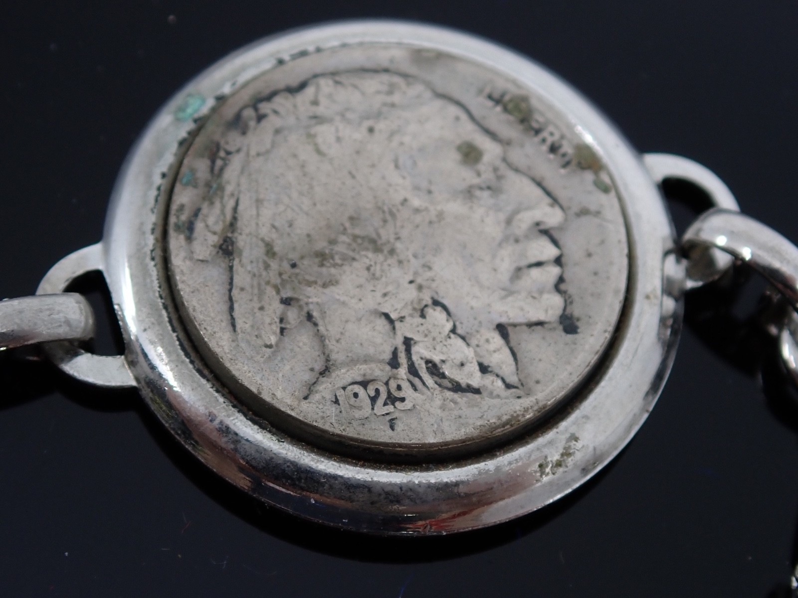 Vintage 1929 Buffalo Nickel Coin Bracelet Handcrafted Silver Tone Mounts