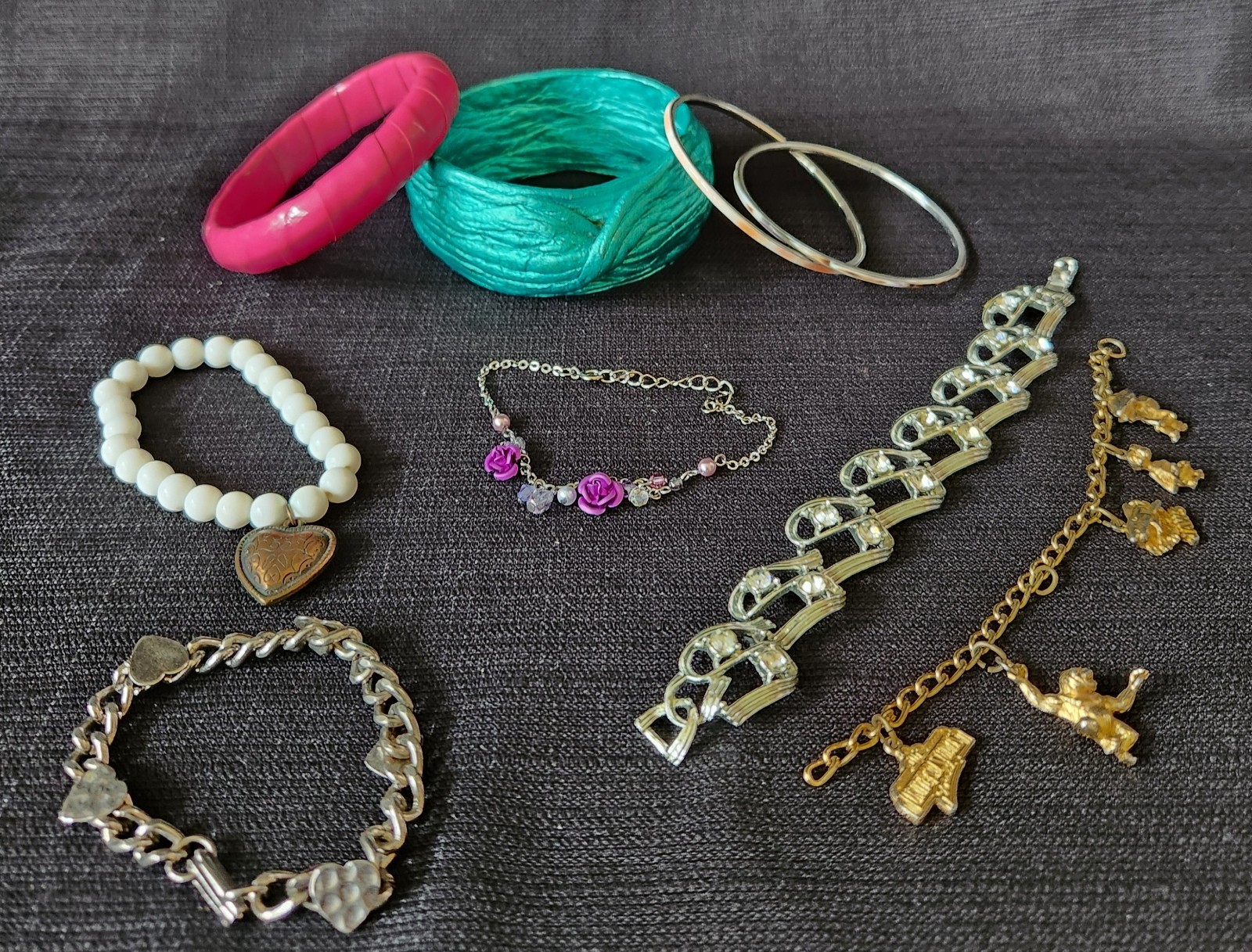 Vintage Bracelet Lot Of 8 Various Colors, Shapes & Sizes Boho, Glam, Minimalist