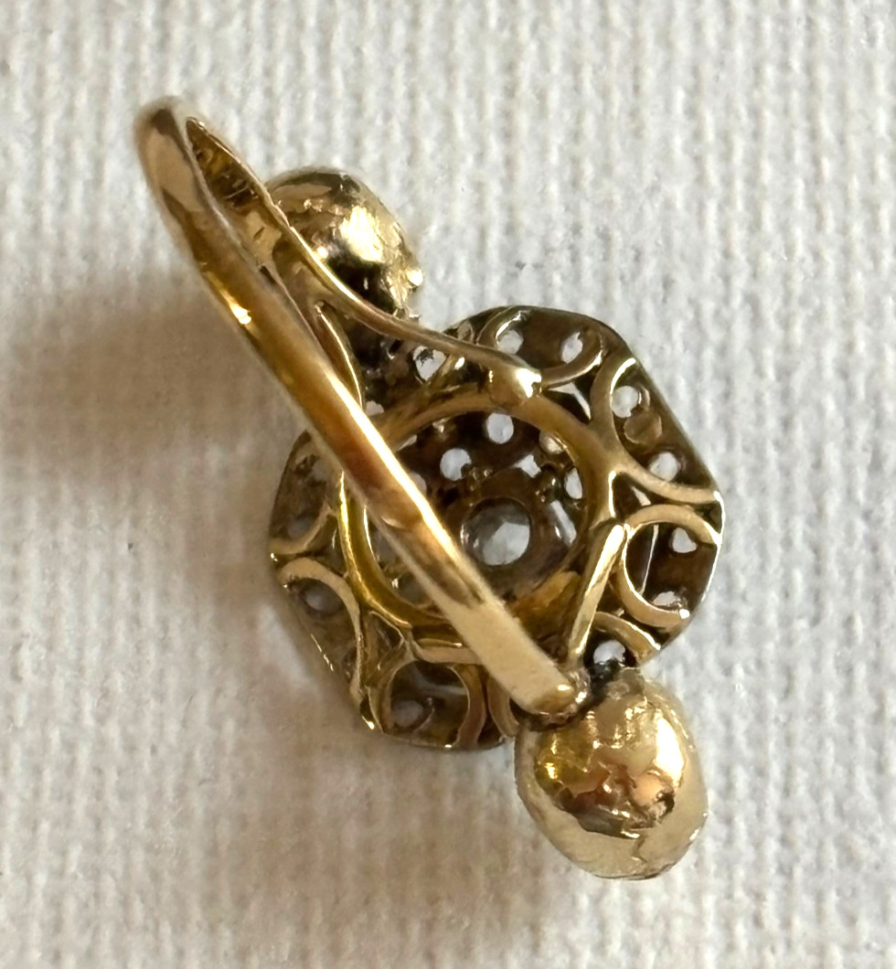 Ant. Victorian Memento Mori Skulls Solid Gold 18k Rose cut Diamonds Ring