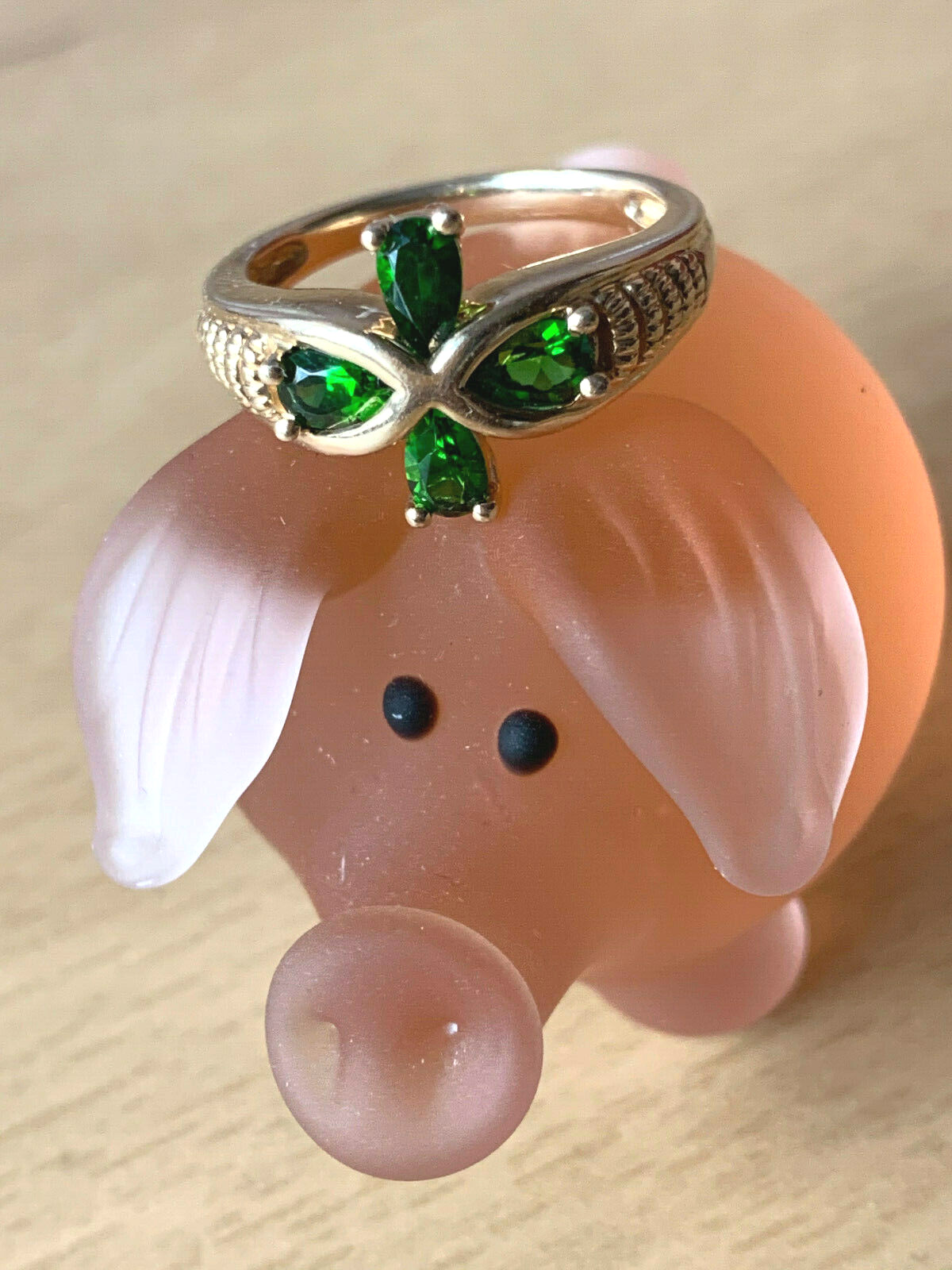 VINTAGE SOLID 14K YELLOW GOLD VIVID GREEN CHROME DIOPSIDE FLOWER RING ROMANTIC