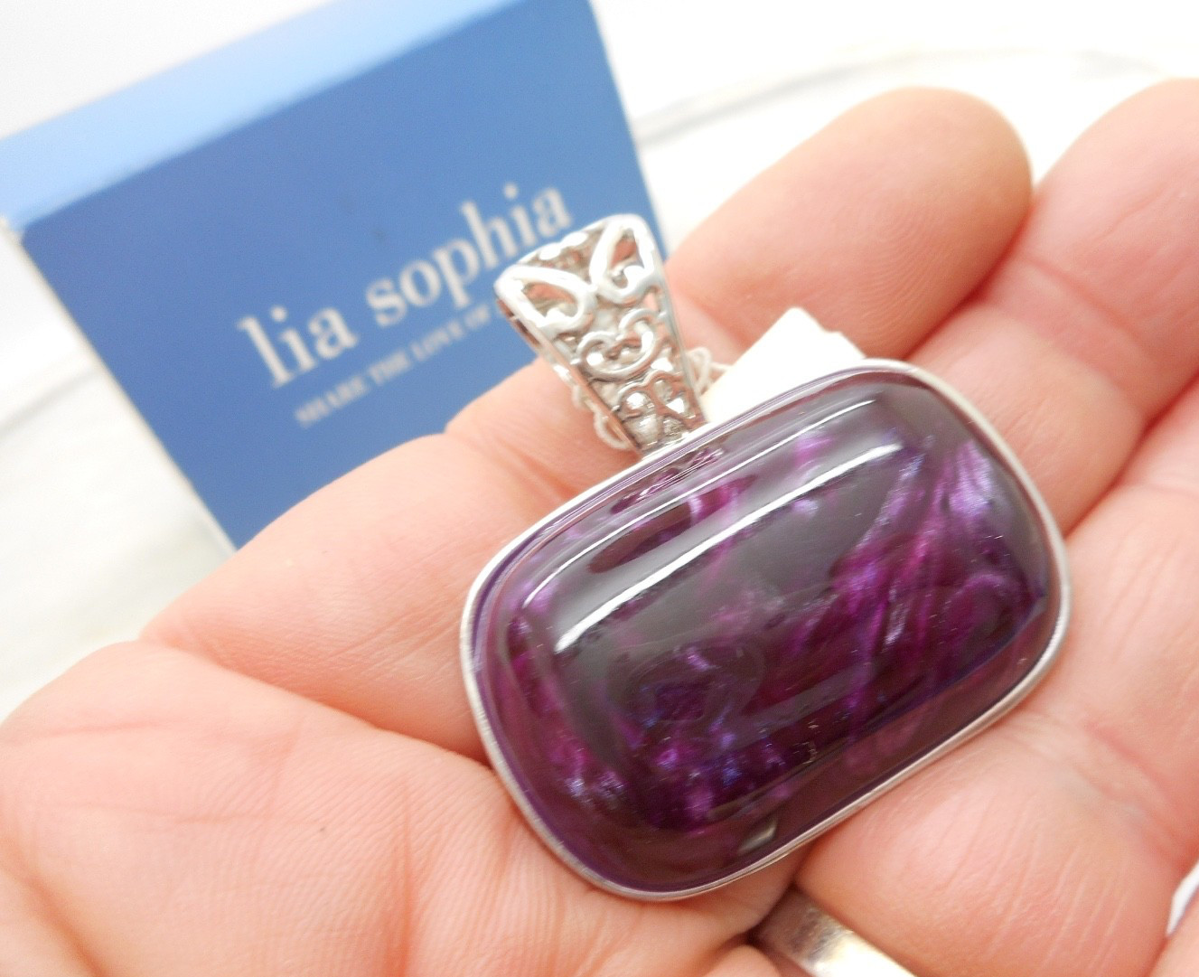 Vintage Lia Sophia Pendant 1980’s Purple Natural Stone Never Used