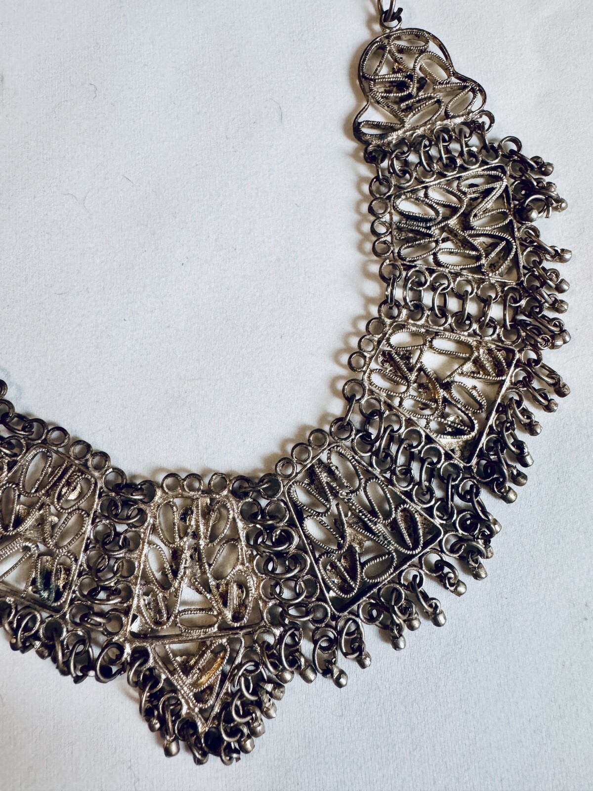 Vintage 70s Boho Necklace Indian Design Tin Or Pot Metal Great Piece
