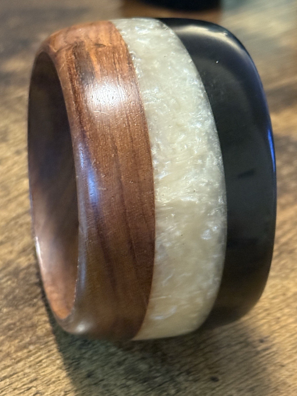 Vintage Lucite And Wood Bangle Bracelet