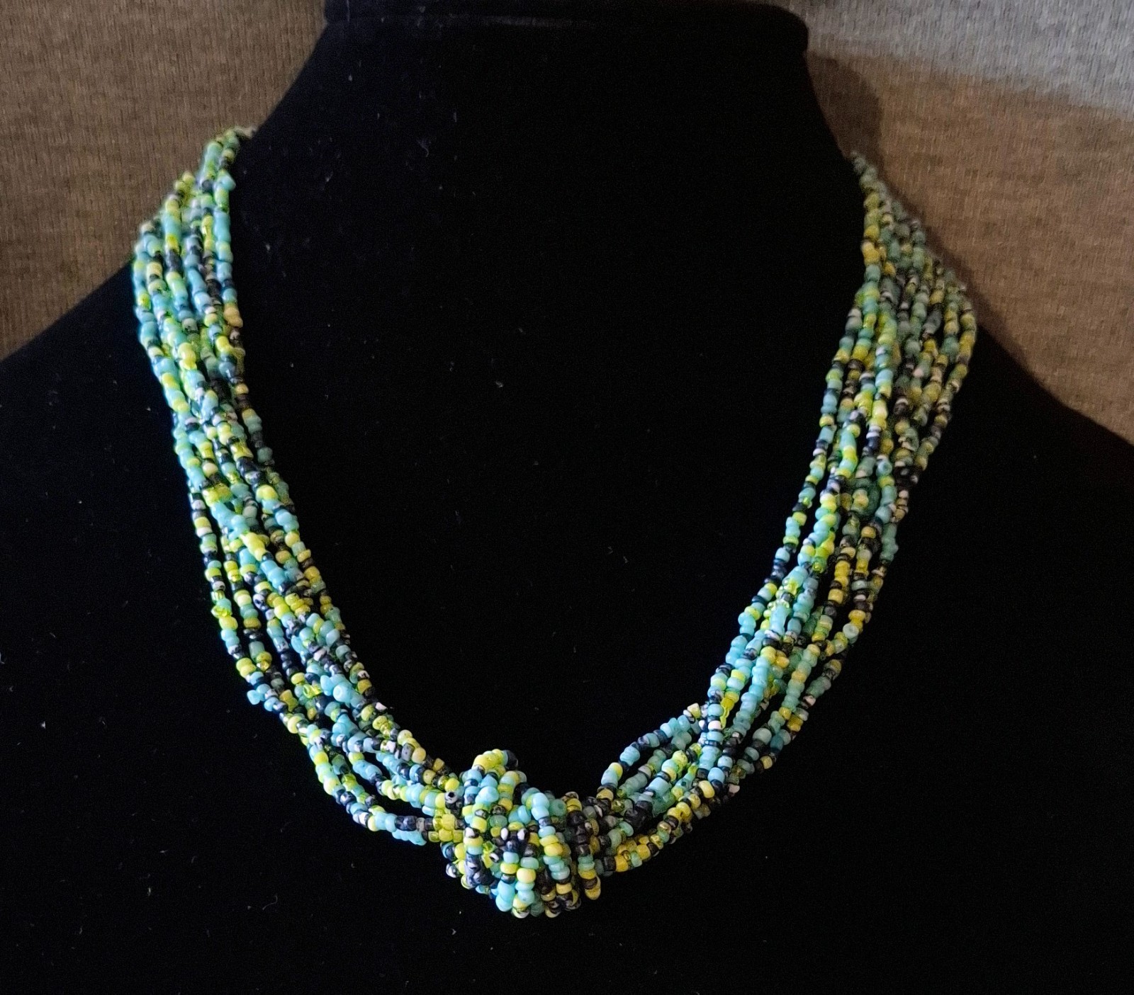 Vintage Jewelry Multi-Strand Multicolored Glass Seed Bead Necklace Lobster Clasp