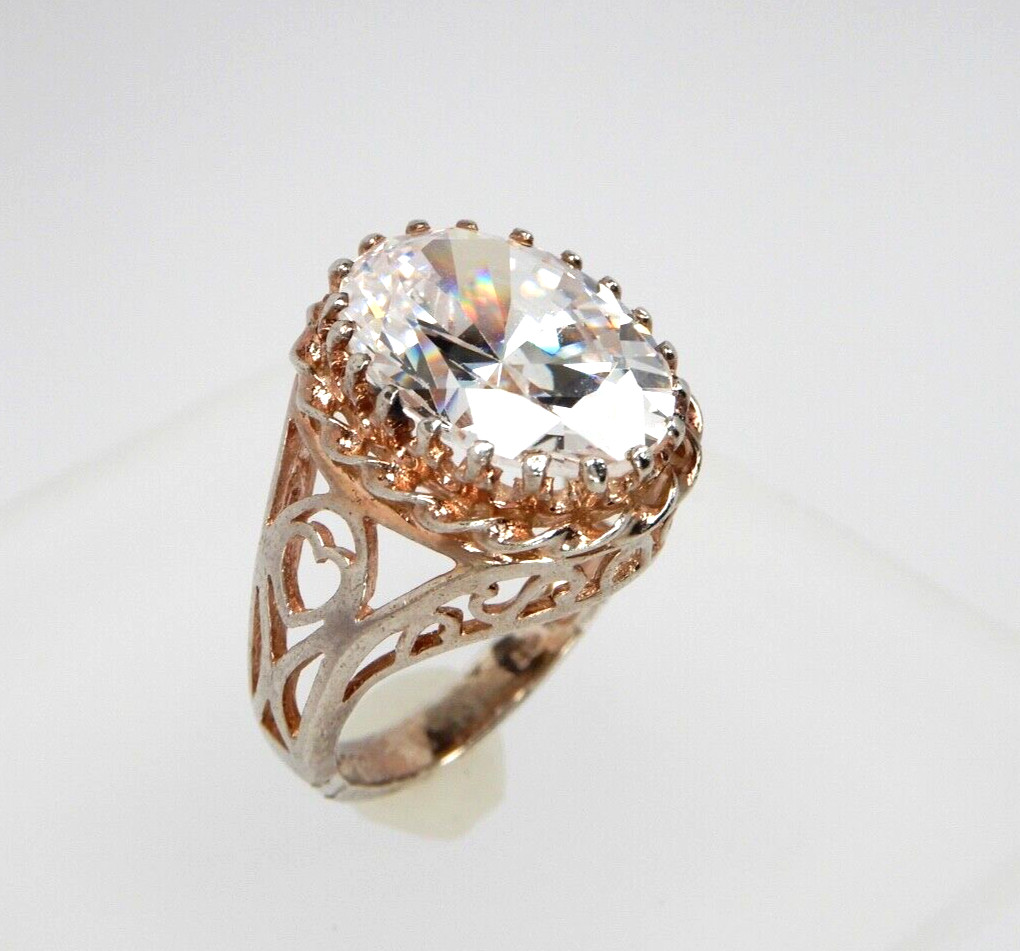 Sterling Silver 17mm Elongated Oval Cushion Cut CZ Cubic Zircon Ring Size 7.25