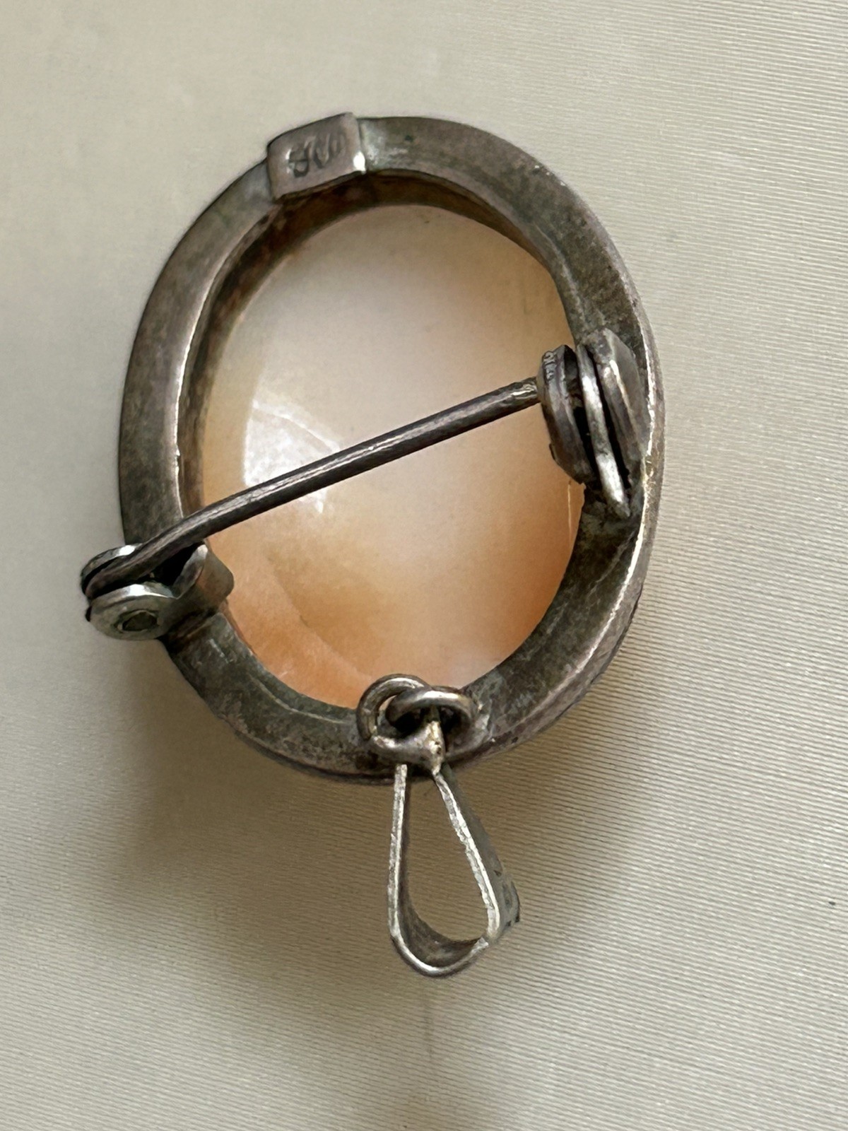 Antique 800 Silver Cameo Pendant Necklace W/Clip On Earrings & Brooch Pendant 2″