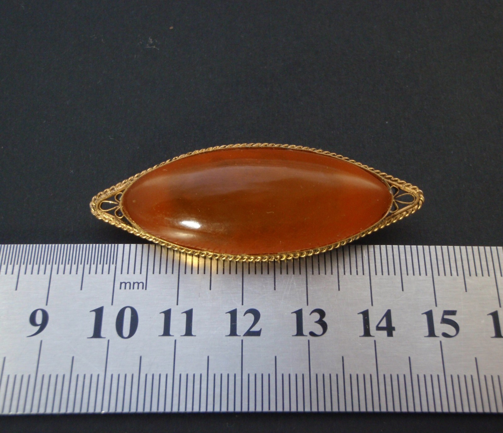 1960 AMBER Vintage Brooch Art Deco Pin Antique Handmade Gold Plated Original 100
