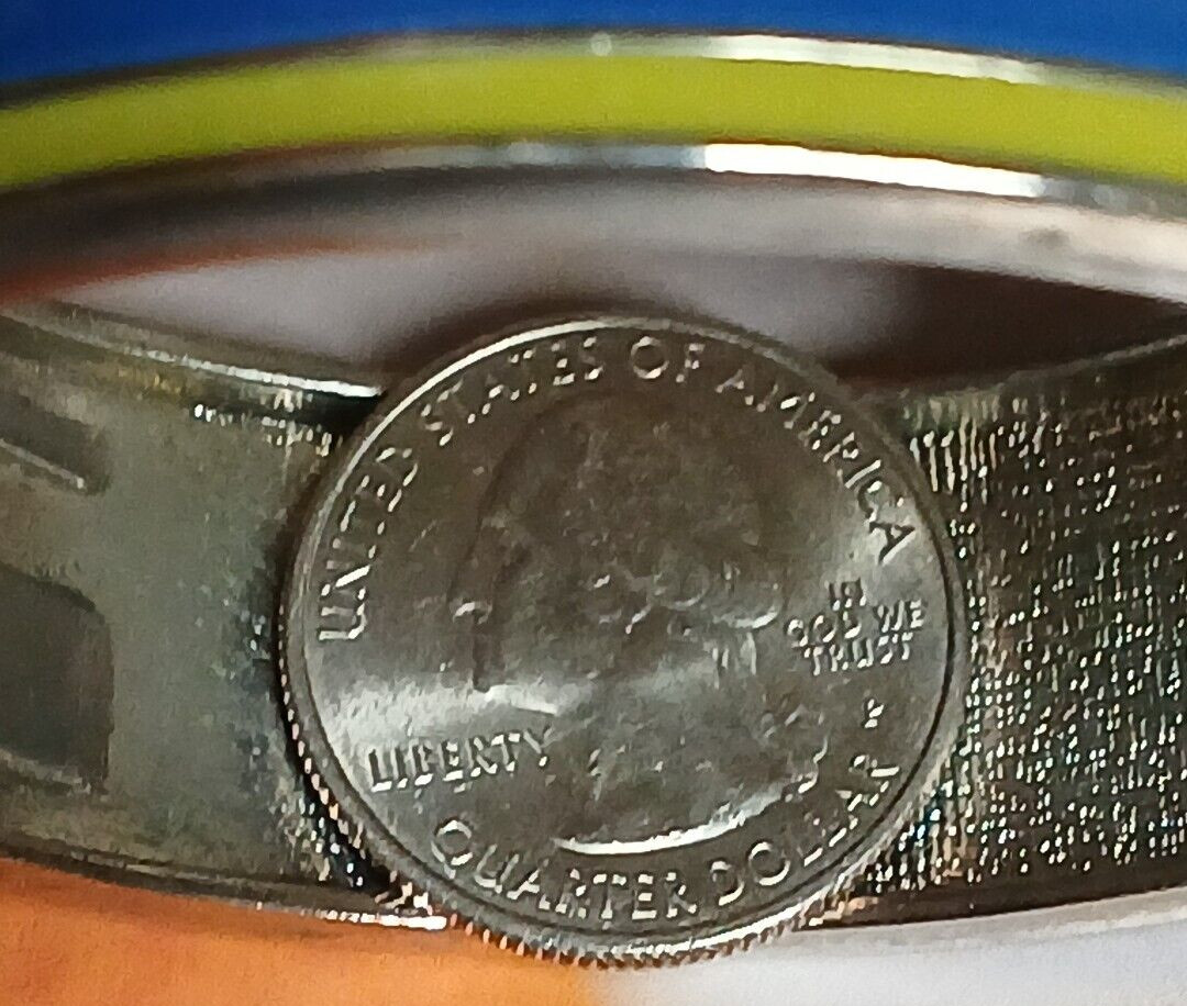 Vintage Silver Tone Striped Lime Green and Blue Enamel Hinged Bangle Bracelet