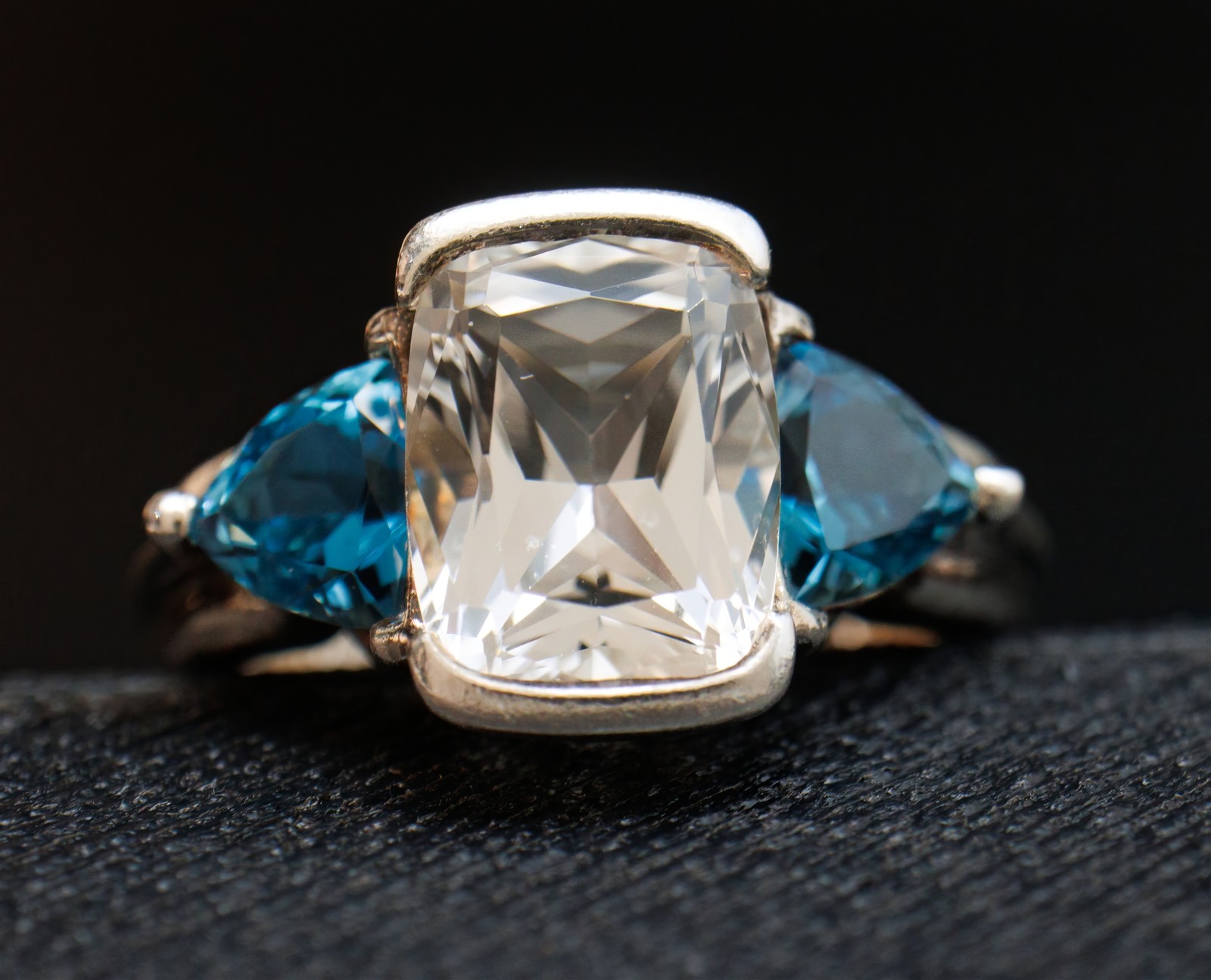 Size 7 Cushion White Topaz w/ Trillion Accents Sterling Silver Ring