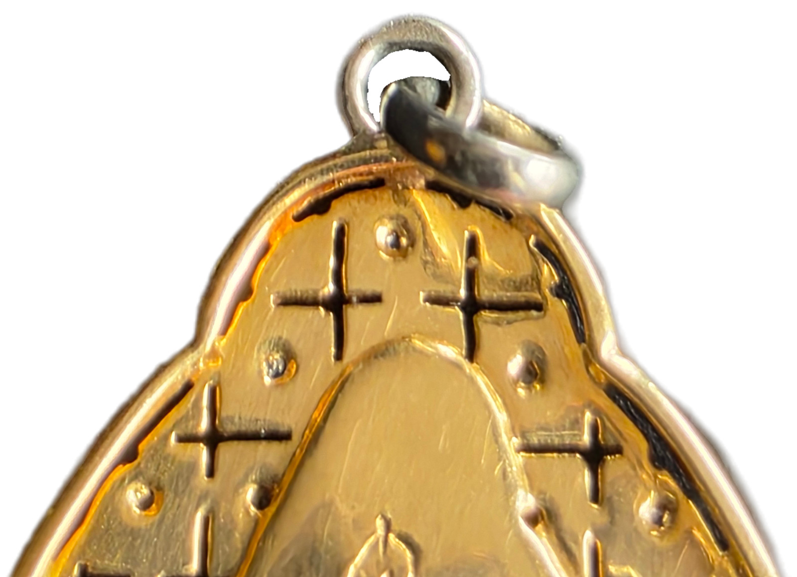 Antique 18k Gold Virgin Mary Medal – Real Diamonds & Mother of Pearl