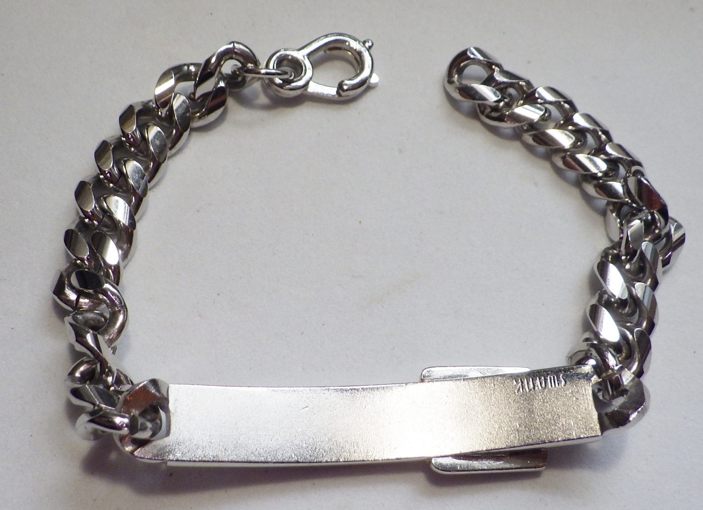 Vtg Signed SWANK Engraved CHRIS Cuban Link Buckle ID Bracelet Florentine SP 8.5″