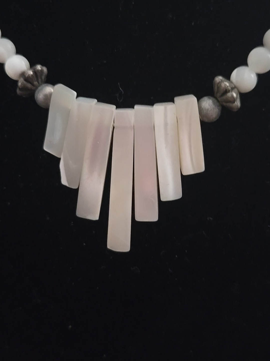 Vtg Southwest Liquid Silver Tone Abalone Mother Of Pearl Necklace 22″ Tarnished