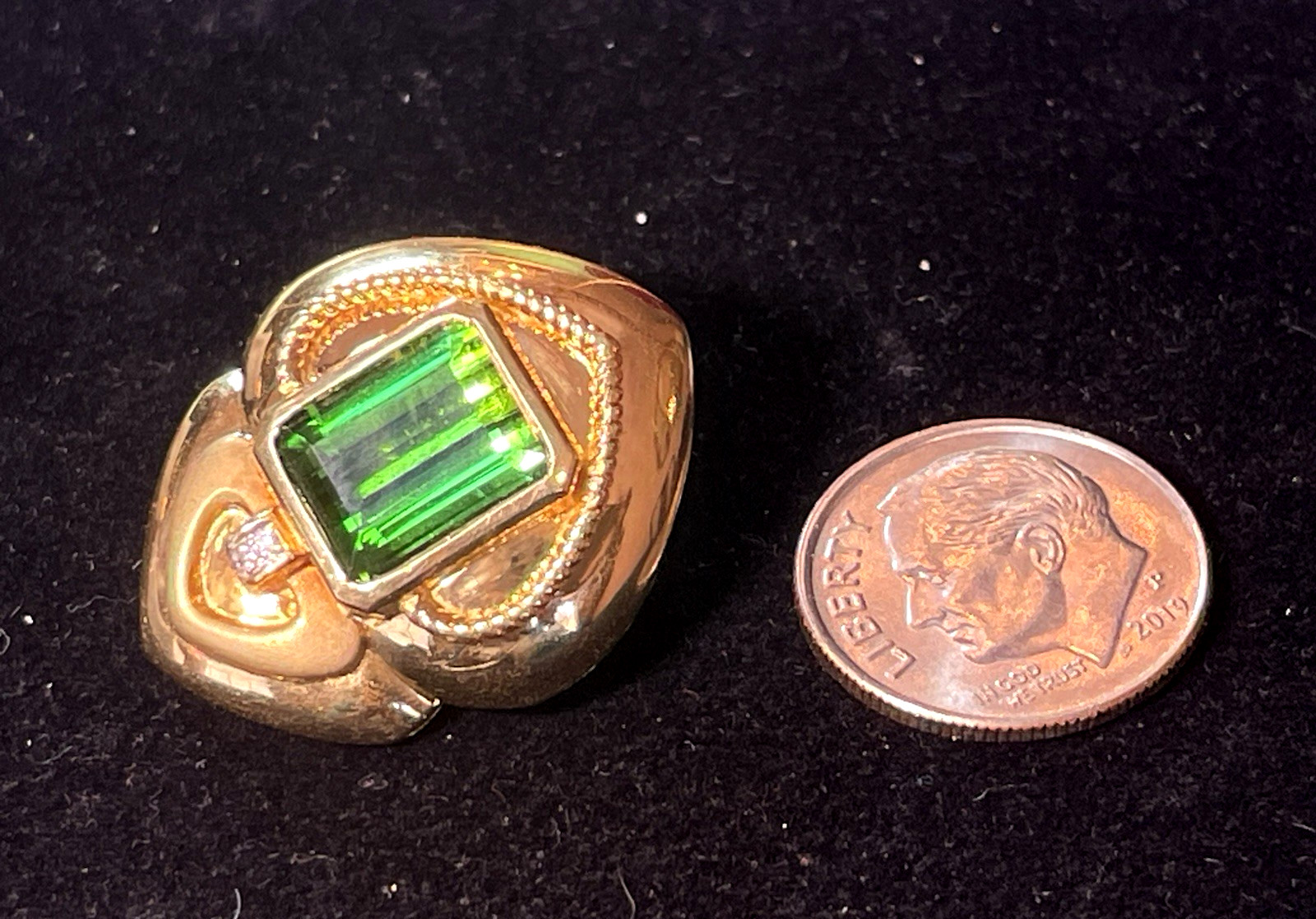 18K GOLD GREEN TOURMALINE & DIAMOND EARRINGS SIGNED OMEGA 23grs APPRAISAL $5,000