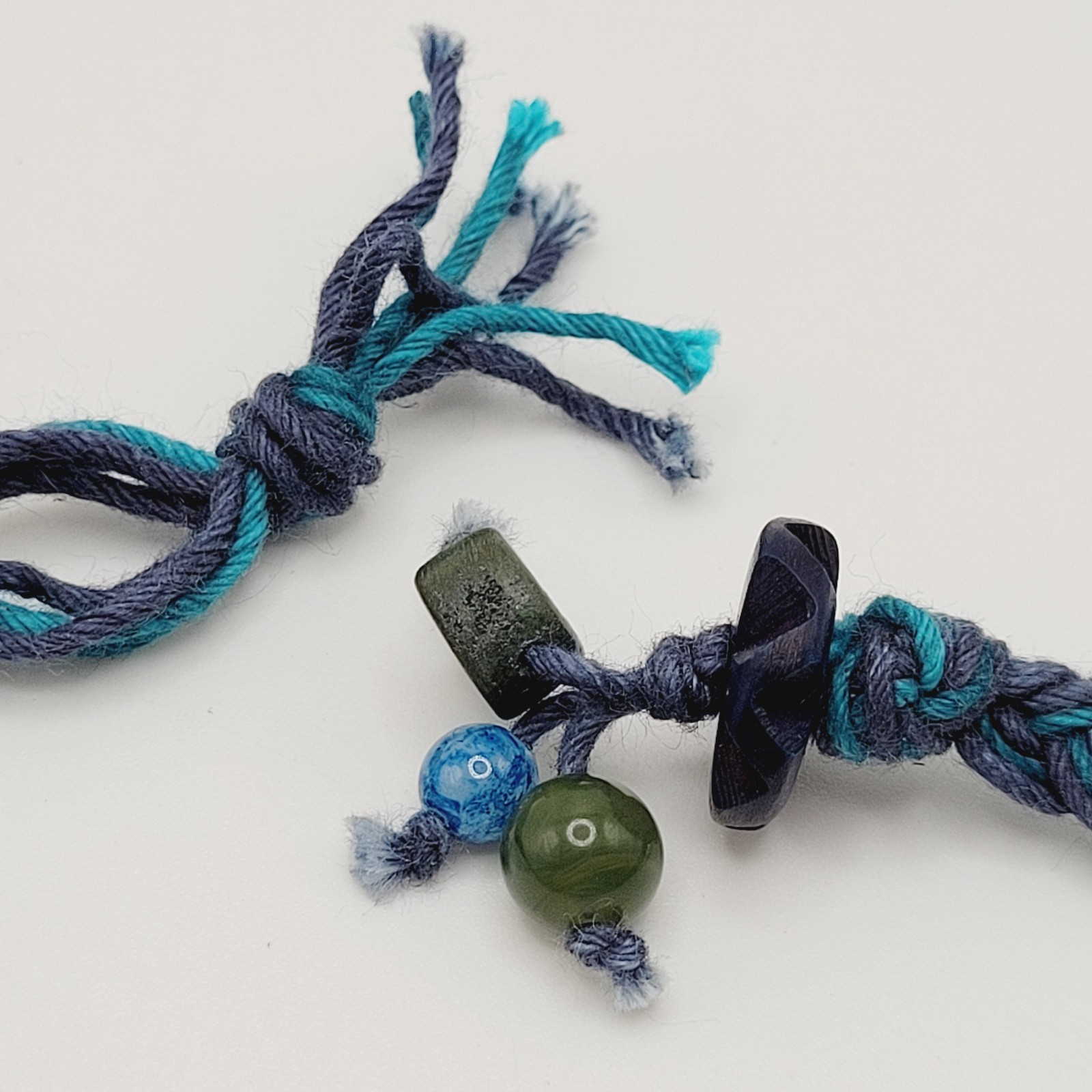 Eclectic Artsy Artisan Braided Cotton Mixed Material Beaded Vintage Necklace