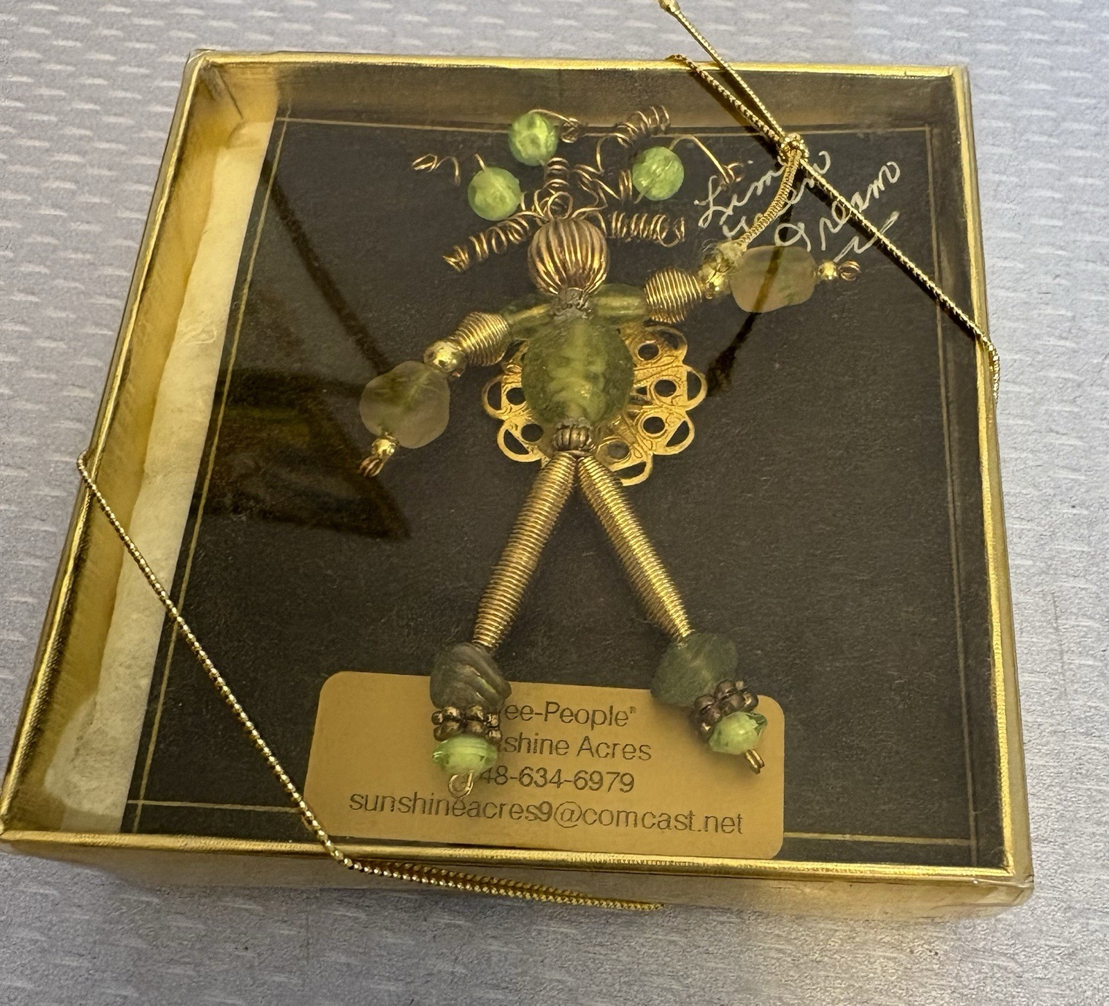 Artisan Handmade Posable Brooch Wee People Beaded Articulated Lime Green Dream
