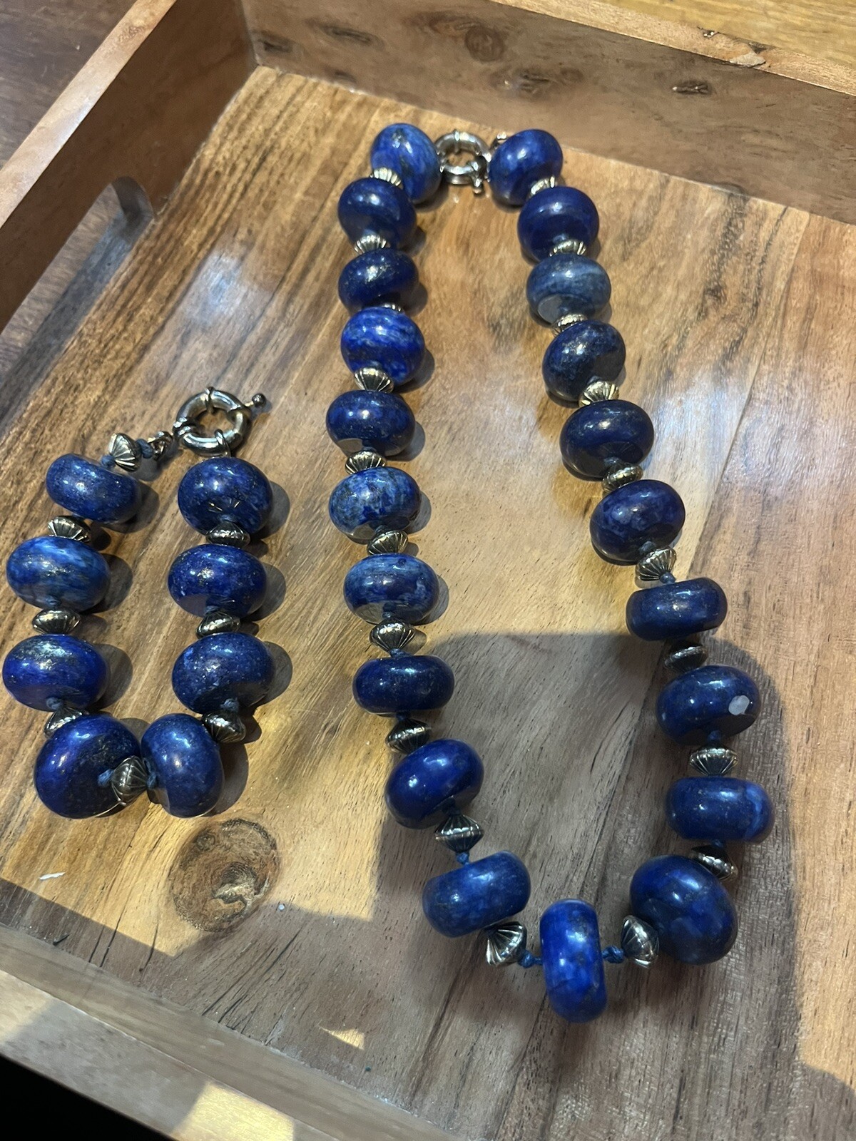 Vintage South Western Sterling and Lapis Necklace And Bracelet Set