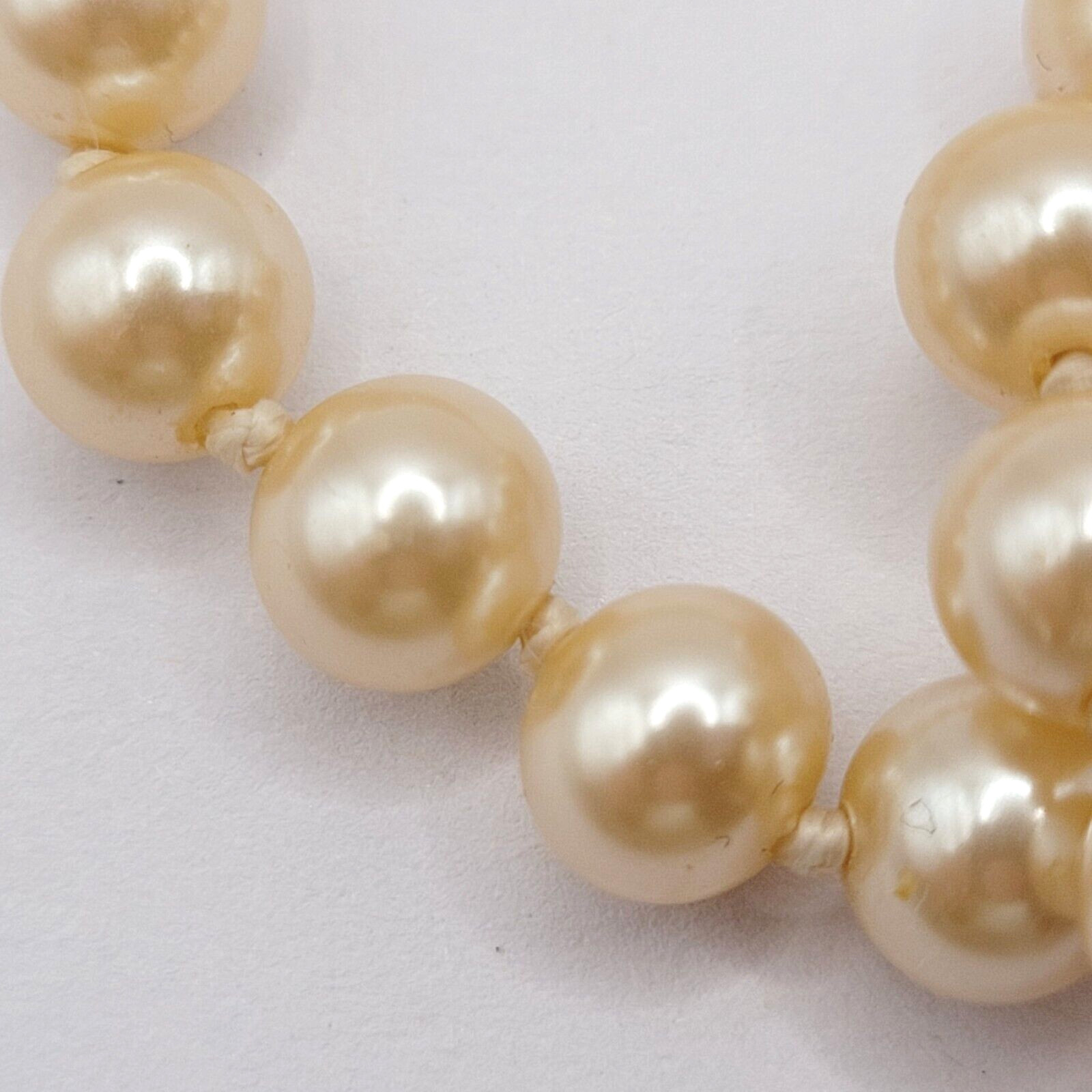 Cream Hand Knot Faux Pearl Bead Necklace GSilver Mark Vintage Necklace 19 Inch