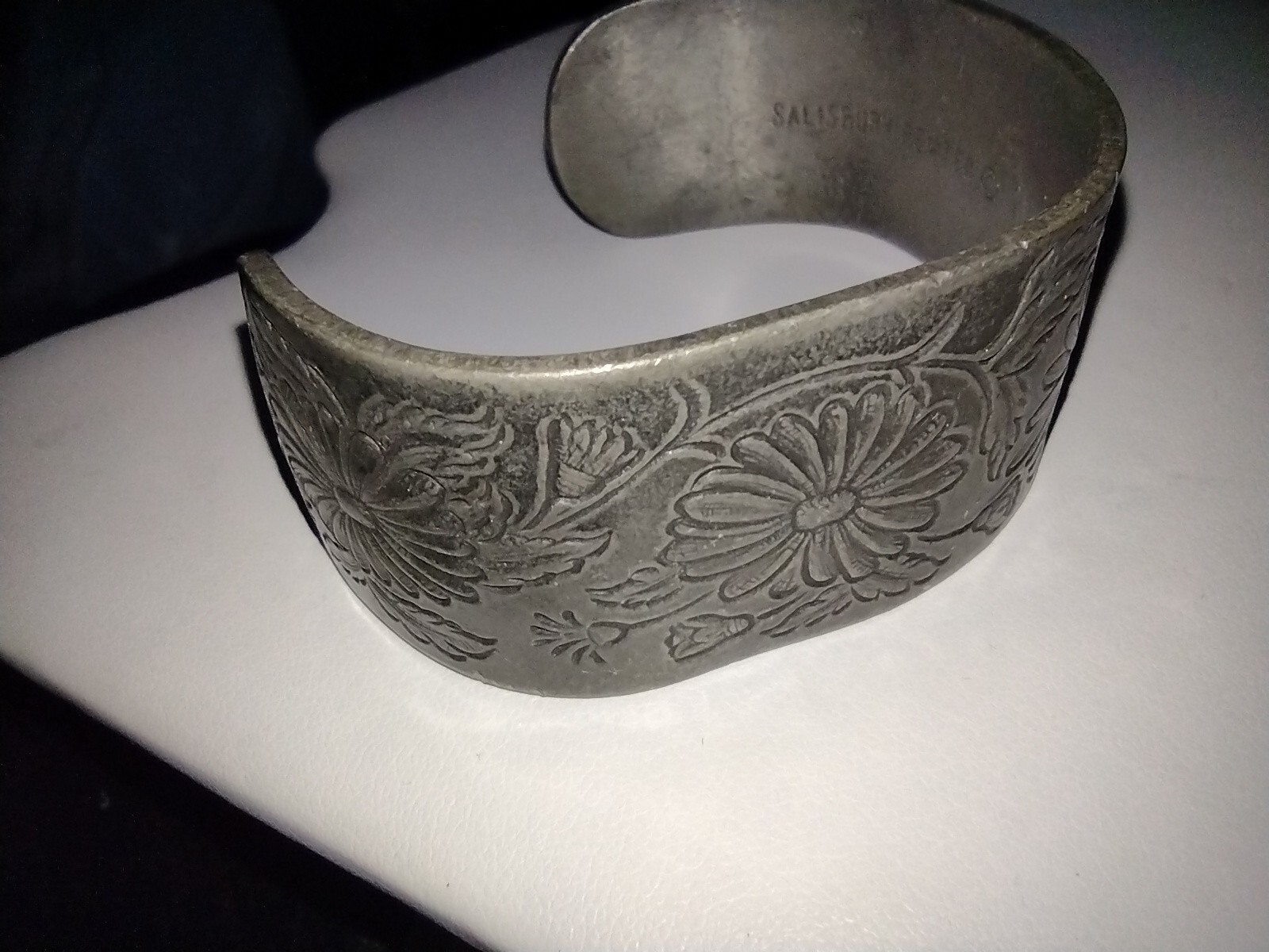 Vintage Salisbury Pewter Floral Cuff Bracelet Flower of the Month “September”