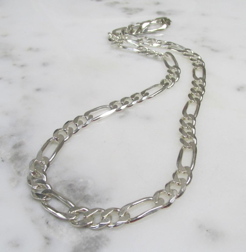 Figaro Link Sterling Silver Necklace ~ 19-3/4″ ~ 47.8grams ~ 3-D433