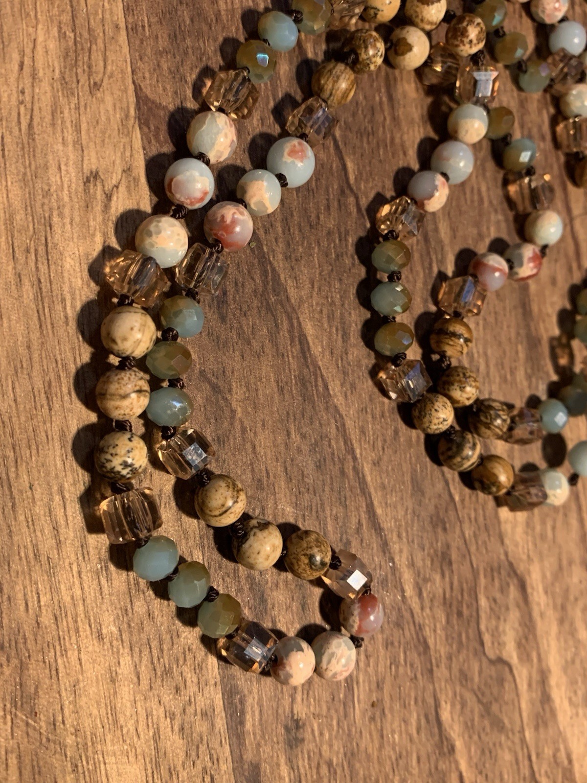 Vintage Boho Ocean Jasper Stone Crystal Artisan Beach Earthtones Necklace