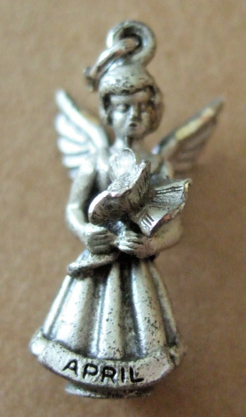 VINTAGE CREED STERLING SILVER APRIL GUARDIAN ANGEL PENDANT CHARM