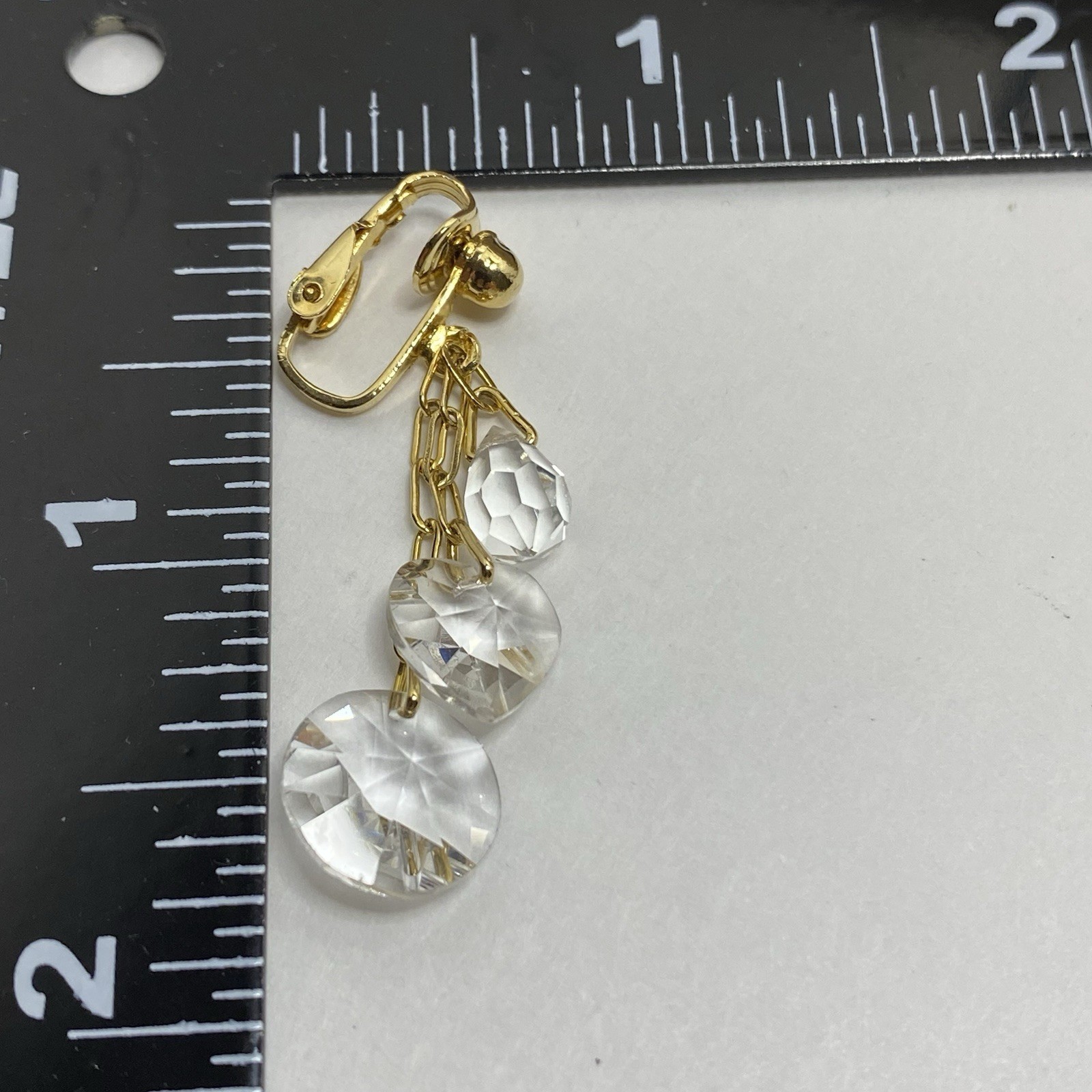 Hoop Dangle Drop Clip On Earrings Gold Tone Crystal Beads Boho