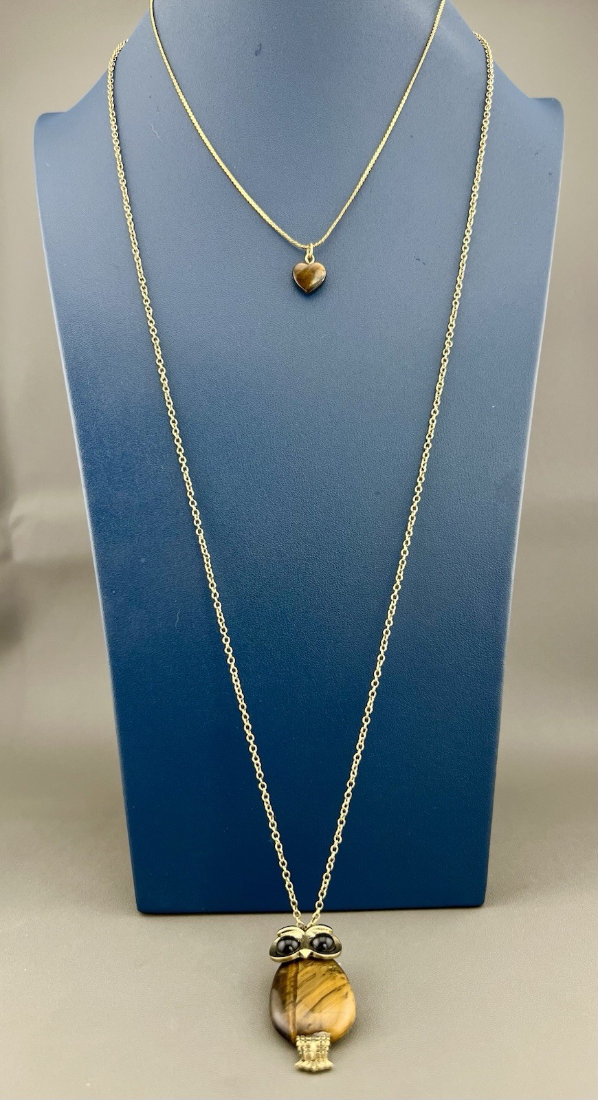 Vintage Signed Necklace Lot Tiger Eye Owl Heart Napier Coldwater Creek Gold Tone